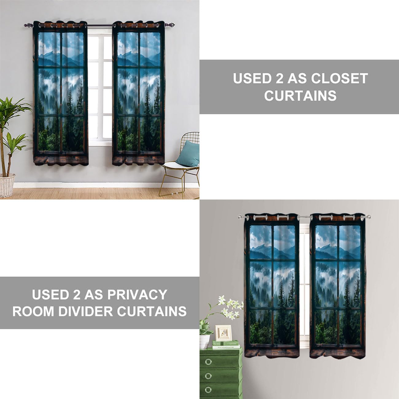Chaohuan Misty Forest Landscape Door Curtain for Doorway, Wooden Forest Mountain Rustic Room Divider Curtain for Kids Boys Girls Teens Bedroom Living Room 1 Panel 34" W X 80" L