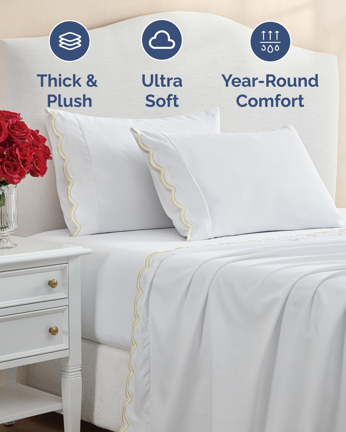 Extra Thick Heavyweight Queen Size 4 Piece Bed Sheet Set - Scalloped Edge Bedding - Soft & Wrinkle Resistant - Super Luxury Queen Bed Set - Premium Hotel Quality Sheets w/ Deep Pockets - Butter Yellow
