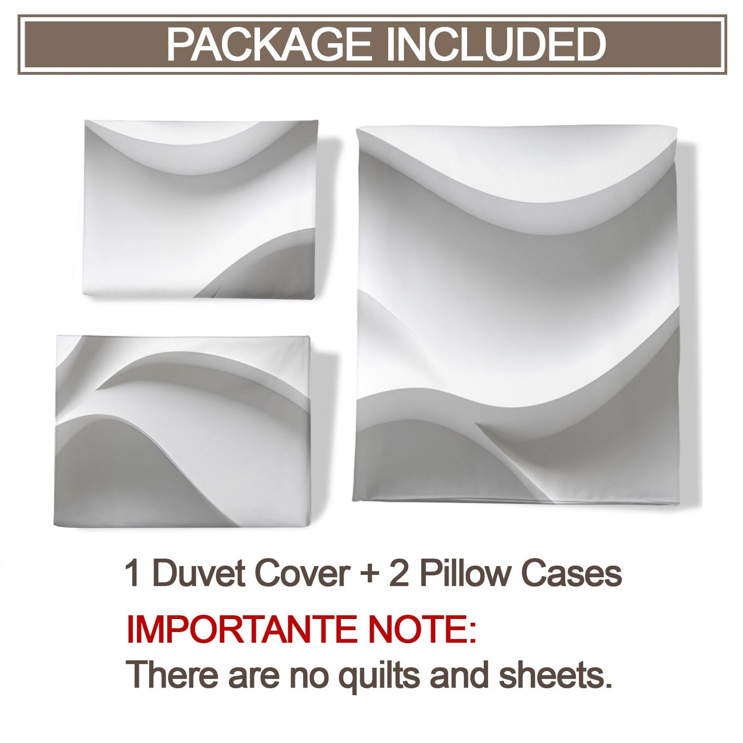 PAISUOQ 3D Stripes Duvet Cover Queen, White Waves Bedding Sets, Modern & Simple Comforter Cover with 2 Pillowcases, 3 Pieces with Zipper & Ties, Dorm Decor & Gifts