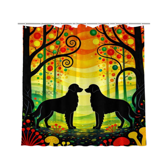 REZHOCH Funny Golden Retriever Silhouette Shower Curtain 72x72Inch,Cute Dog Cartoon Forest Home Bathroom Decor,Animal Colorful Waterproof Fabric Puppy Kid Boy Girl Bath Set with Hooks