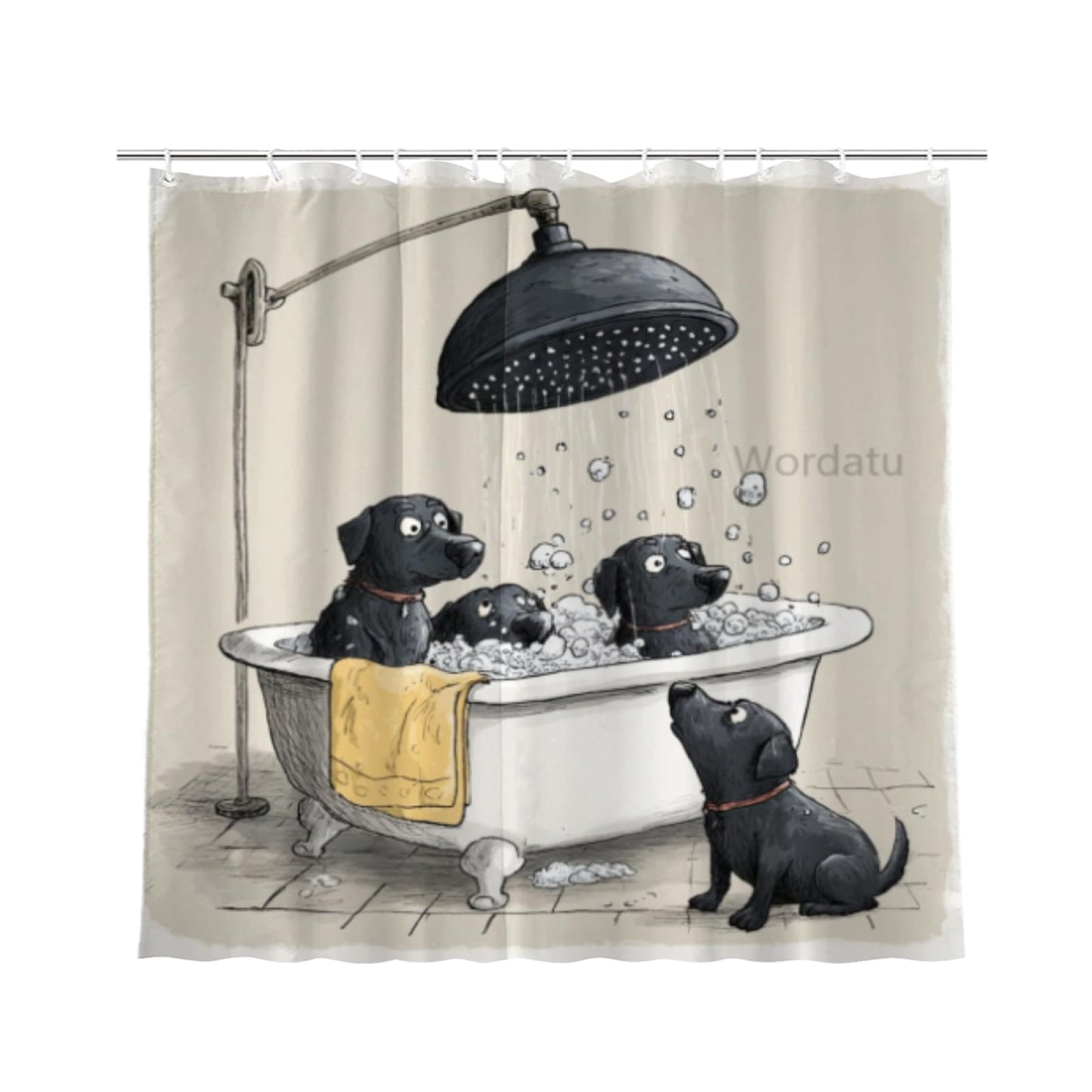 Wordatu Shower Curtain Funny Labrador Retriever Cute Girls Boys Animal Paw Print Bones Kawaii Cartoon Colorful Pets Art Unique Bathroom 72x72 Inch Polyester Fabric 12 Hooks