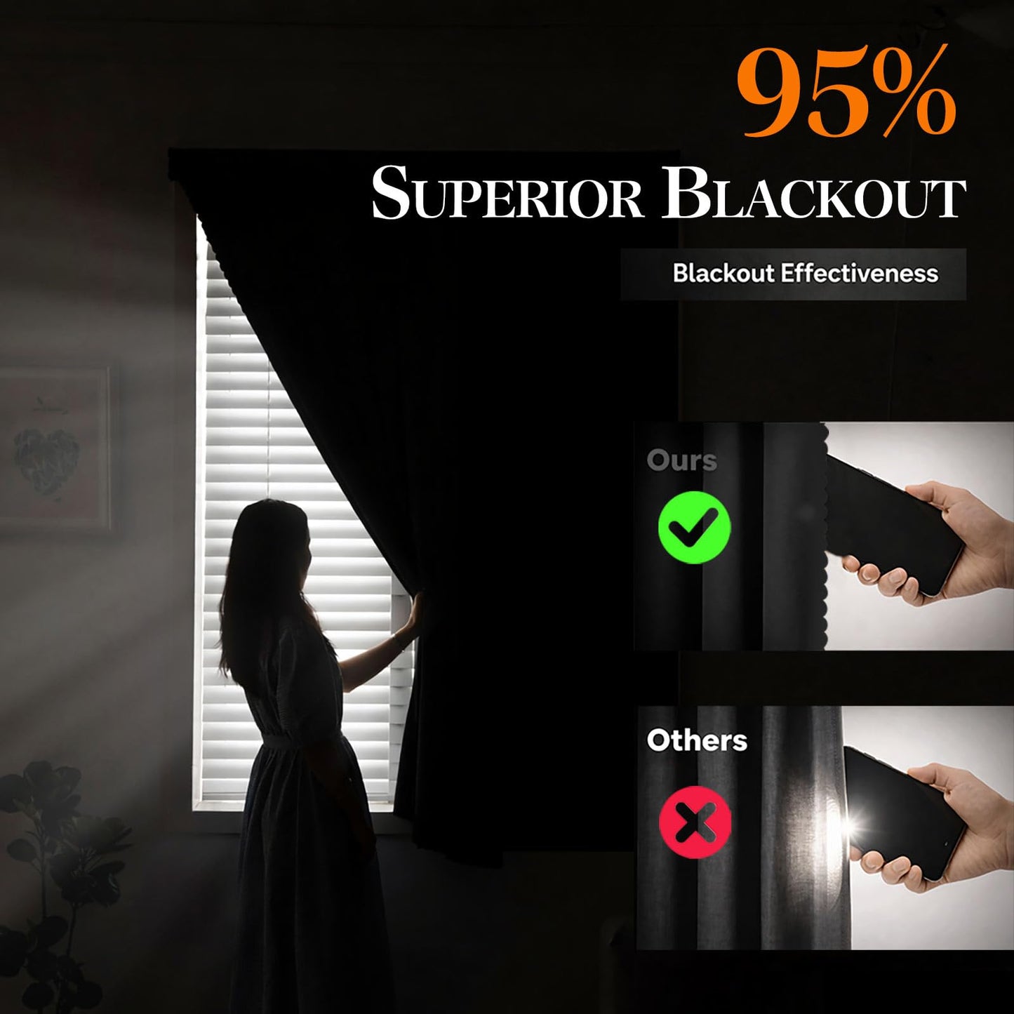 Jilron Magic Tape Stick on Curtains Blackout Curtains for Bedroom no Drillng Self Adhesive Curtain no Rod Small Window (Black, 35" W x 40" L) 2 Panels