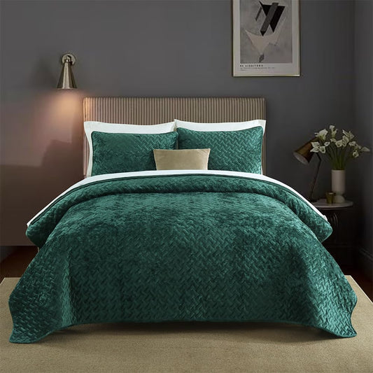 Liians Velvet Bedspread Quilt Bedding Sets,Luxury Elegant Ultra Soft Velvet Comforters Coverlet Blankets,Weave Stitching Pattern Cotton Quilted Bedspread for All Seasons,Turquoise,King Size