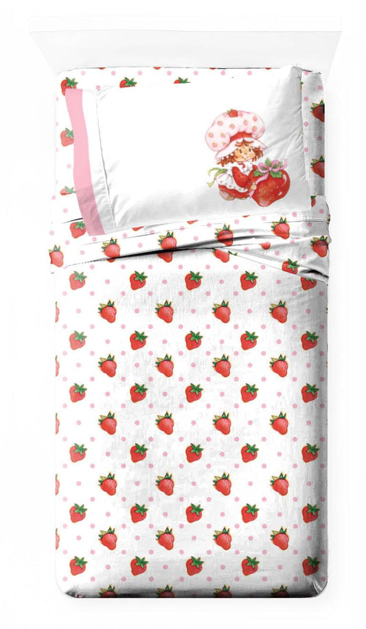 Jay Franco Strawberry Shortcake Juego de sábanas tamaño individual, ropa de cama de 3 piezas para niños, de microfibra súper suave, incluye funda de almohada reversible