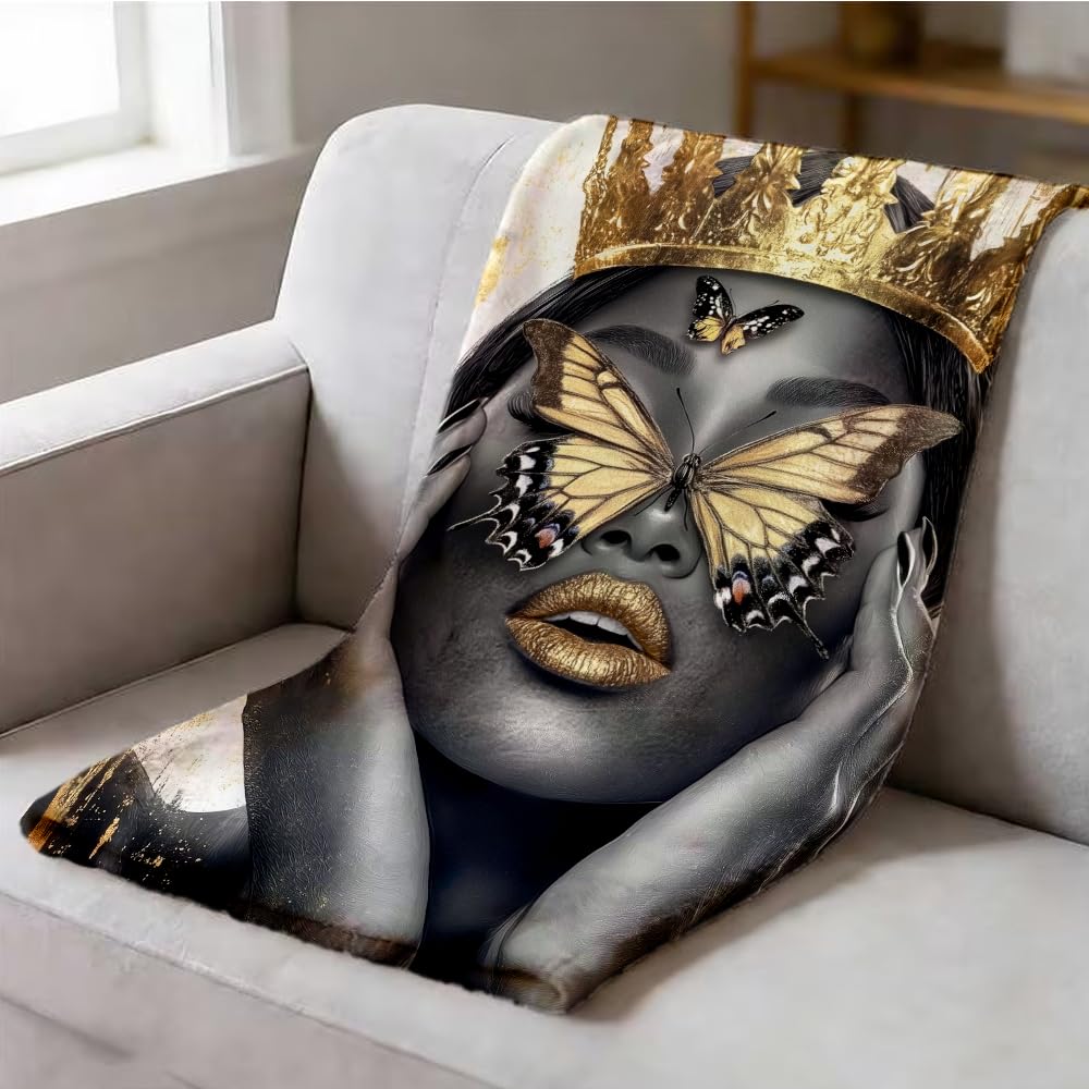 ZHOUSHUTONG African American Throw Blanket Beautiful Black Girl Print Super Soft Warm Cozy Black Woman Flannel Blanket for Couch Bedroom Sofa Office Home Decor Gift 49"x59"