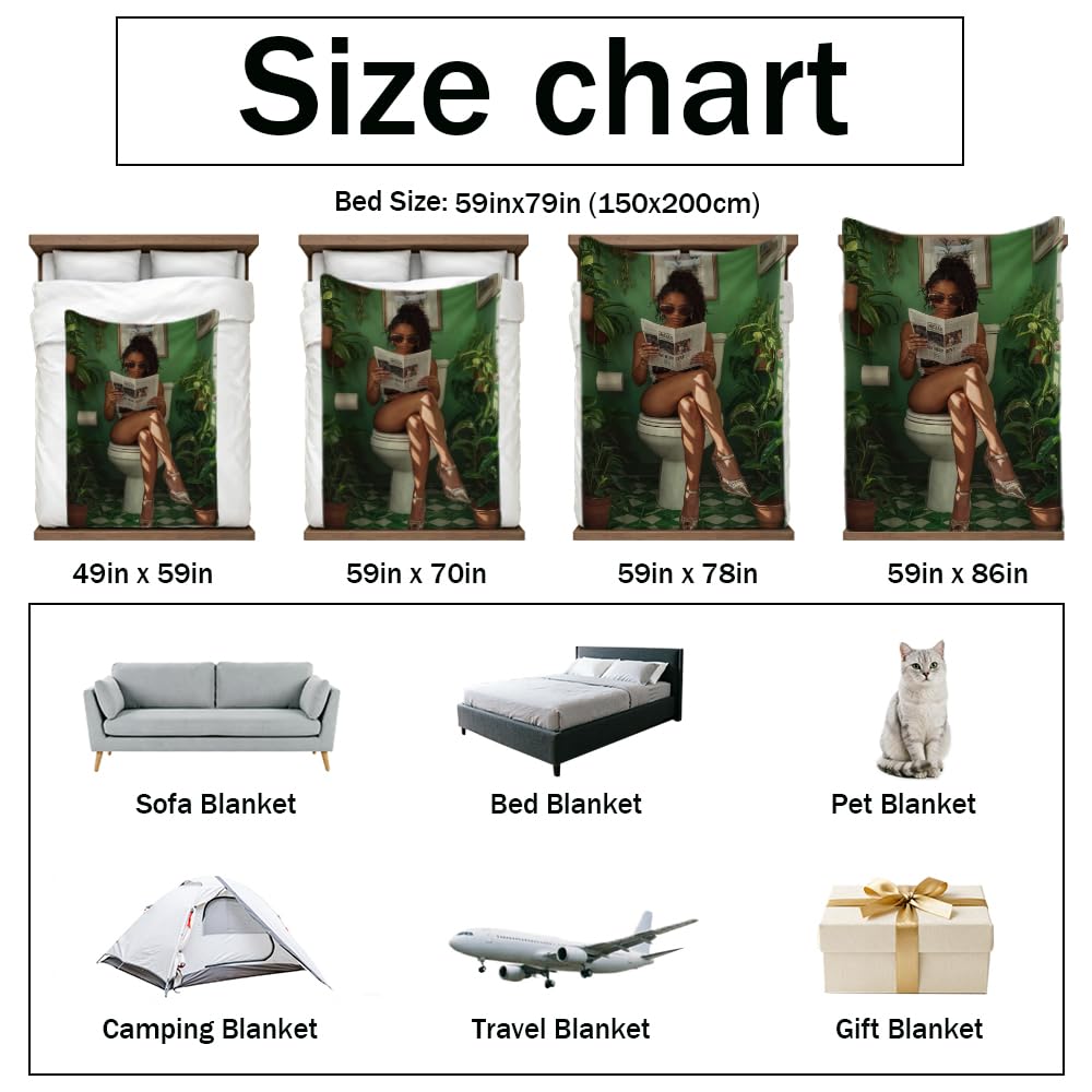 HUNXIAOJ African American Throw Blanket Funny Black Girl Decor African American Blankets for Women Warm Soft Flannel for Girl Sofa Couch (49in x 59in)