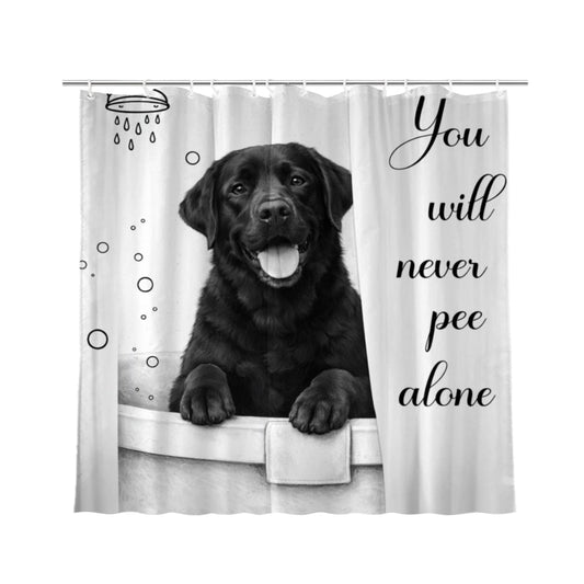 Wordatu Funny Black Labrador Dog Bathtub Shower Curtain,You Will Never Pee Alone Cute Pet Animal Bathroom Waterproof Shower Curtain 72x72 with 12 Hooks