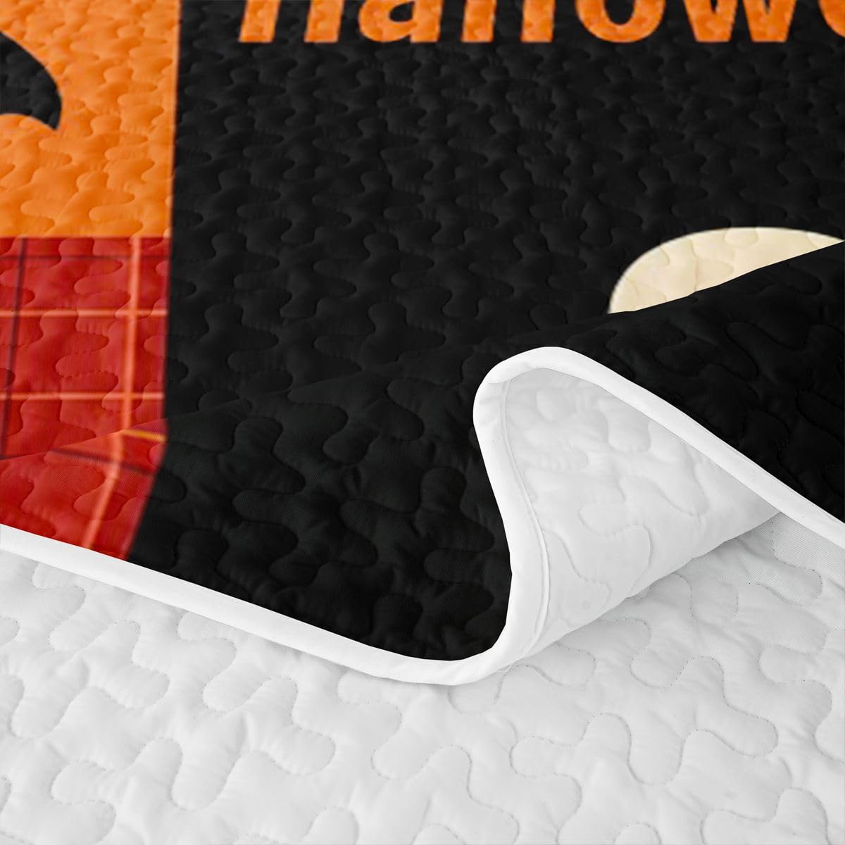 Feelyou Halloween Quilt Set Ghost Bat Cat Quilted Bedspread Lightweight Coverlet Set Queen Brown Grid Patchwork Bedding Set with Pillowcases for All Season Microfiber Bed Decor