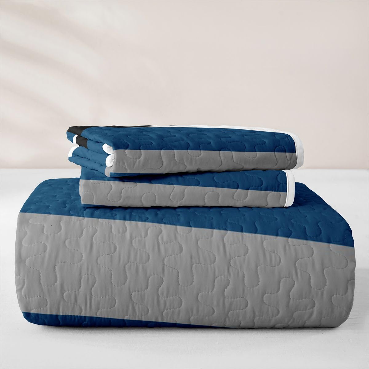 Erosebridal Blue Gray Black Striped Quilt Twin Modern Abstract Quilt Set Geometric Lines Coverlet Aesthetic Boho Quilted Bedspread with 1 Pillowcase