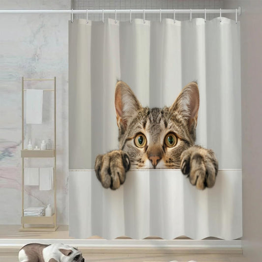 Ivolege Shower Curtain with Hooks, Tabby Cat Shower Curtain