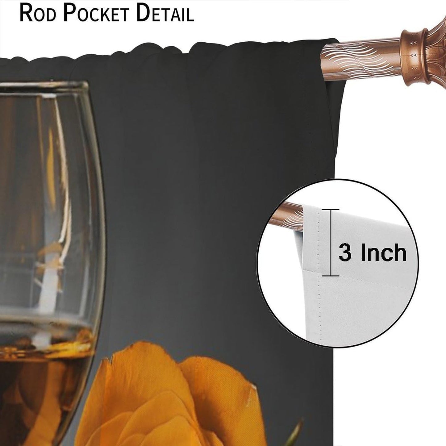 GoDazzling Rose Wine Blackout Curtains, Orange Floral Valentine Blossom Romantic Lover Art Printed Window Drapes, for Living Room Bedroom Kitchen 42" W X 45" L