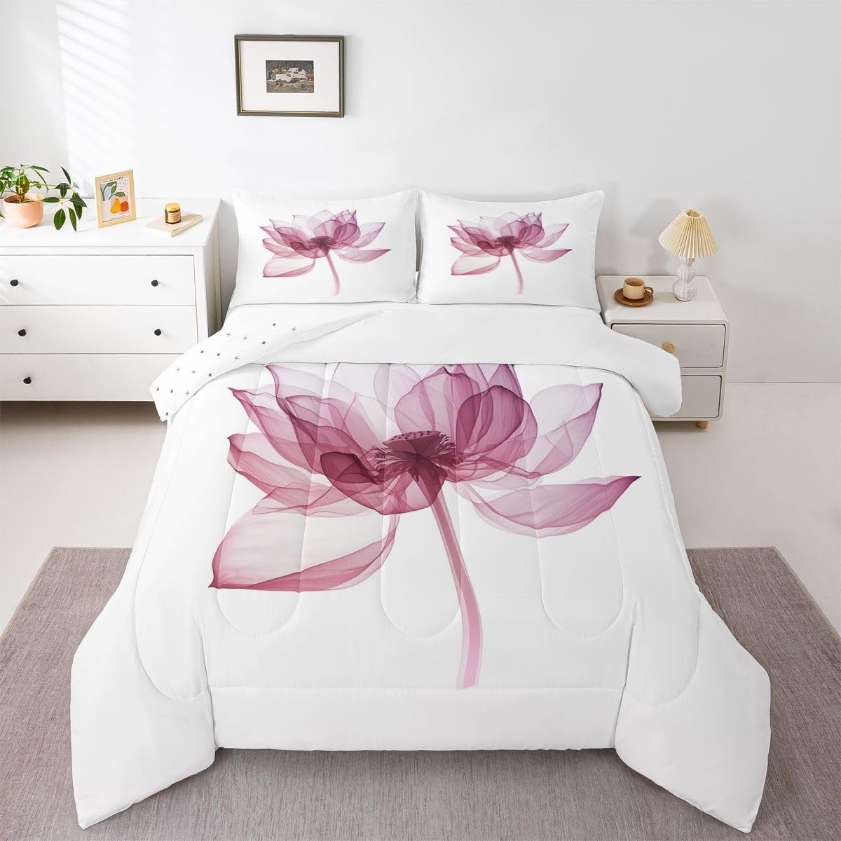 jejeloiu Abstract Floral Kids Comforter Set Toddler Size Modern Art Bedding Set Flower Pink Duvet Quilt for Kids Boys Girls Bedroom Decor Microfiber Ultra Soft Breathable