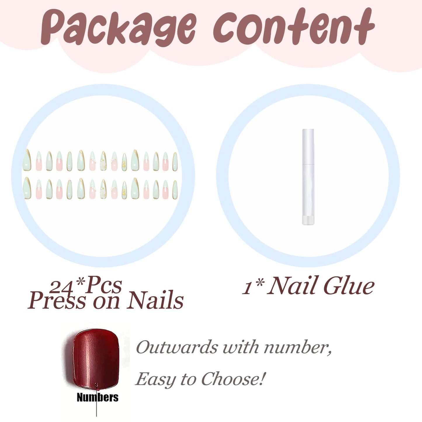 BABALAL Long Stiletto Nails Press on Green Fake Nails French Tip Glue on with Rose Charm Luxury Acrylic False Nails Flower with Design 24Pcs Almond Handmade Stick on for Women Girls