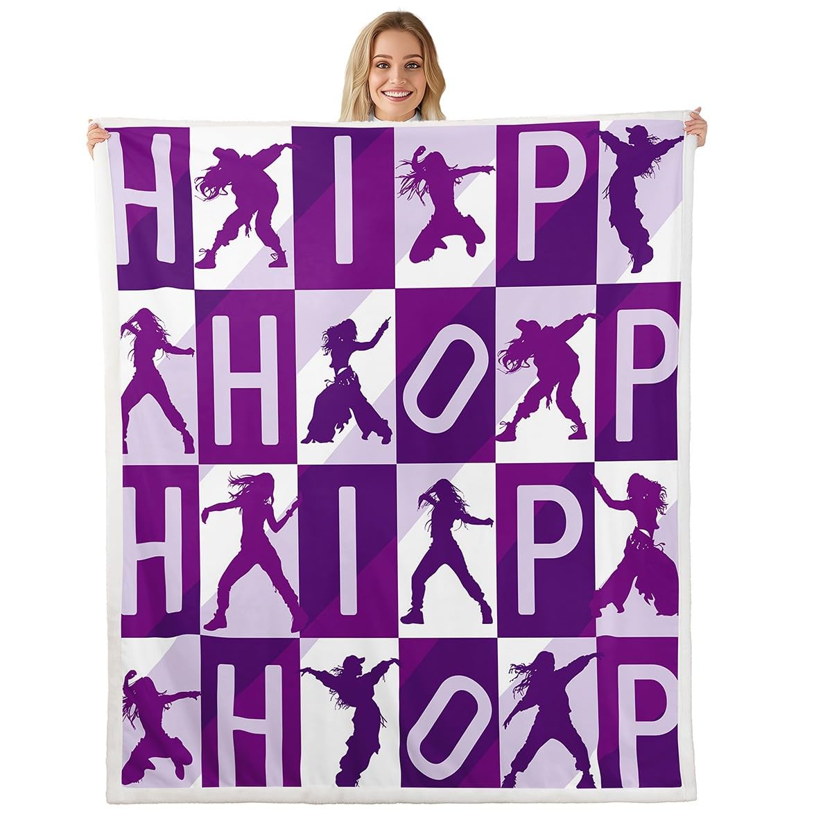Feelyou Hip Hop Style Throw - Street Dance Fleece Sherpa Blanket for Couch, Chair, Sofa - Warm Plush Throw 50"x60" - Purple Design - Room Decor - Youth