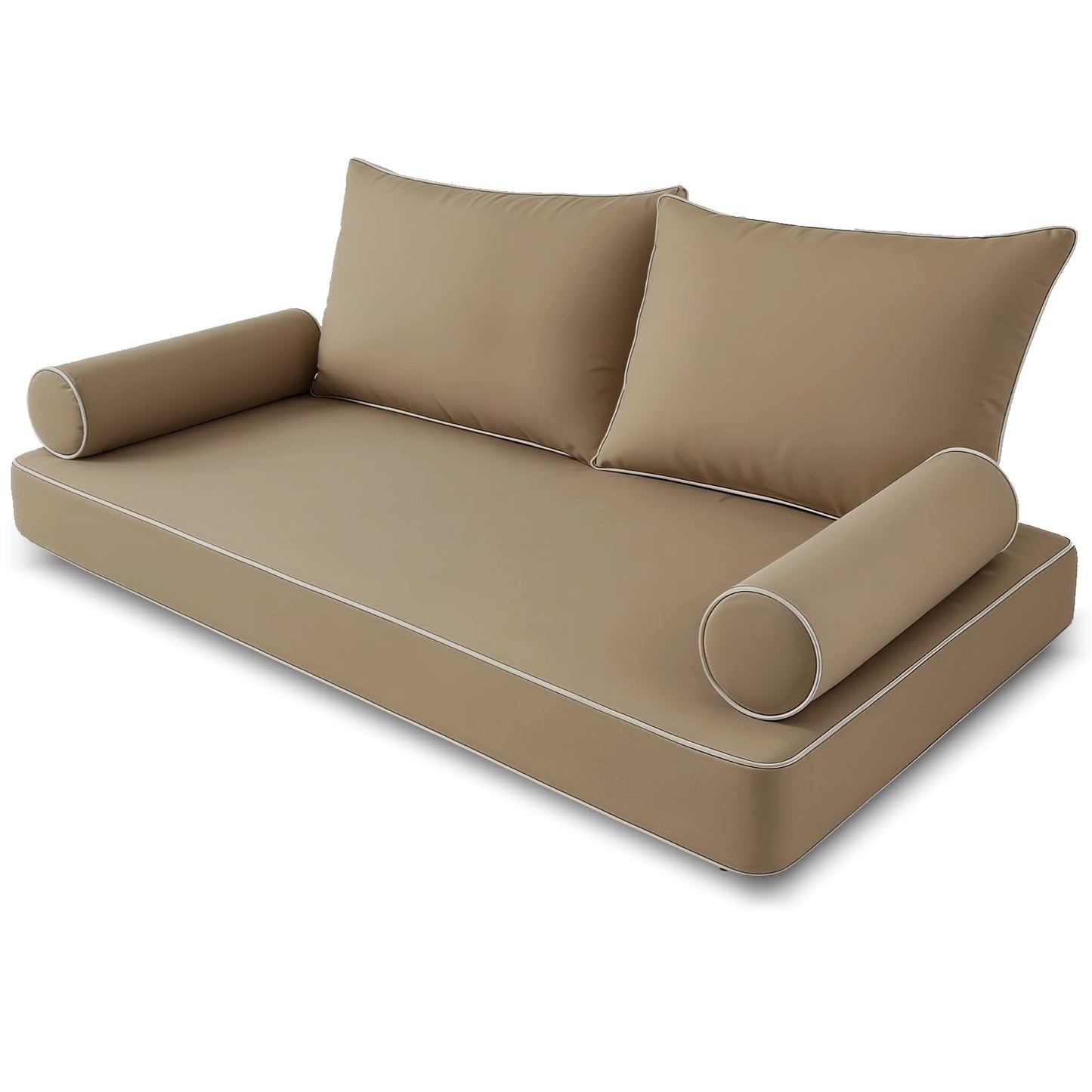 NSFBZA Outdoor Twin Size Patio Swing Bed Mattress and Pillows Cover with Zipper,Fade Resistant 6 Inch Porch Daybed Cushion Waterproof Covers (Light Brown, 75 * 39 * 6in)