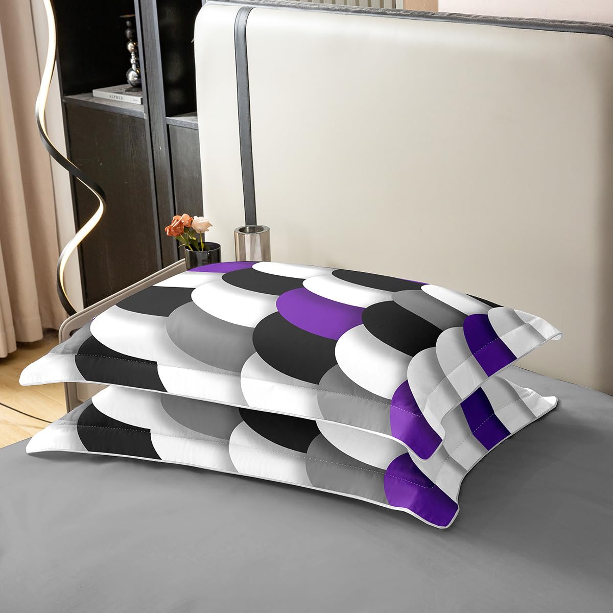 jejeloiu Geometric Bedding Set Queen Size Purple Black White Duvet Cover 100% Cotton for Boys Girls Teens Abstract Art Comforter Cover Soft（No Comforter）