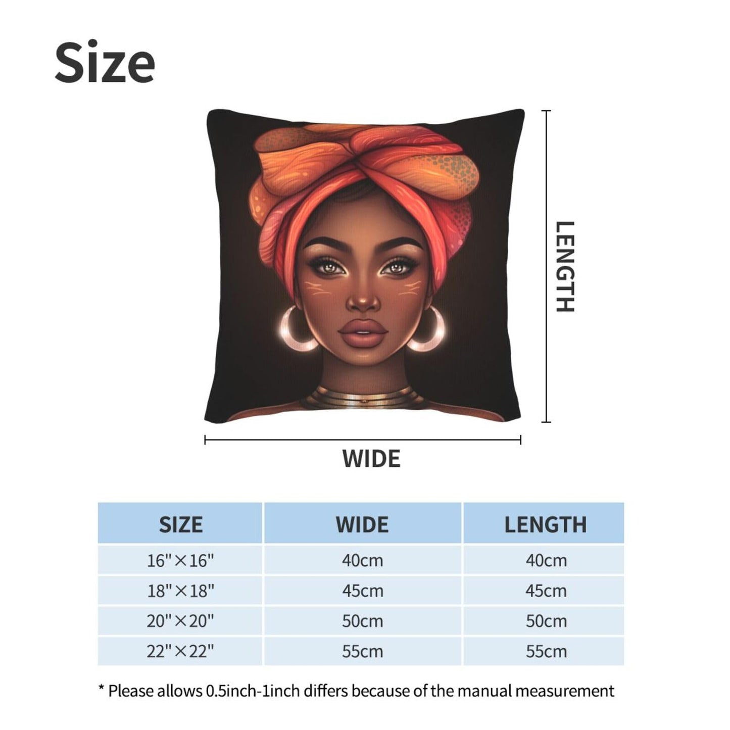 Fiokroo African Black Girl Afro Woman Throw Pillow Covers Set of 2 Pillow Cushion Cases Square Pillowcases for Sofa Bedroom Living Room Car, 18 X 18 Inch