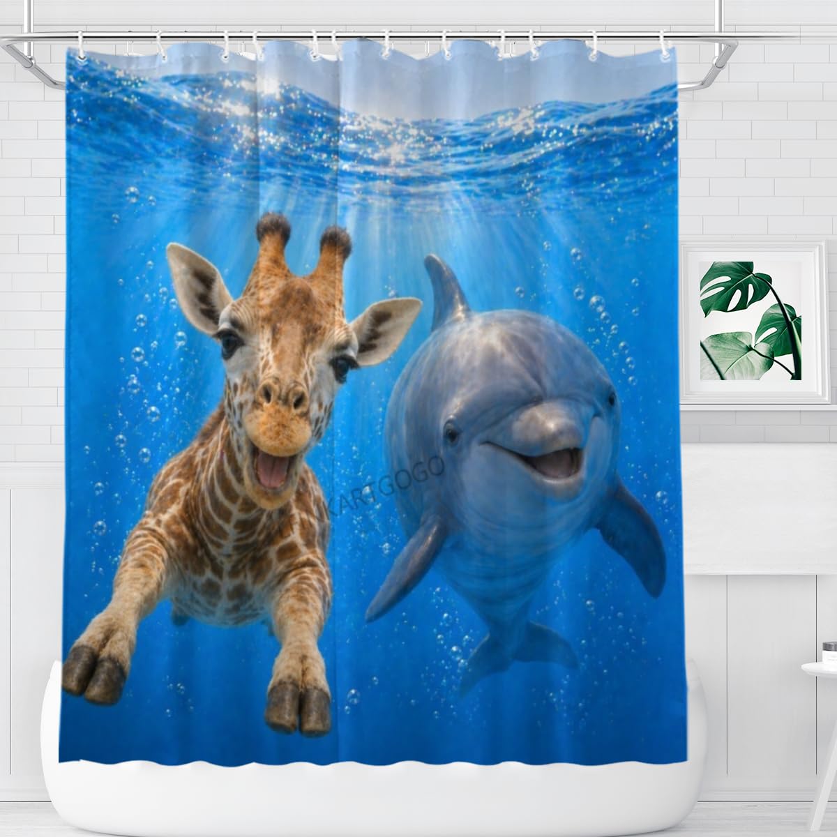 LFINKARTGOGO Ocean Giraffe Shower Curtain 72x72 with 12 Hooks Underwater Animal Dolphin Waterproof Washable Polyester Bath Curtain for Home Hotel Decor