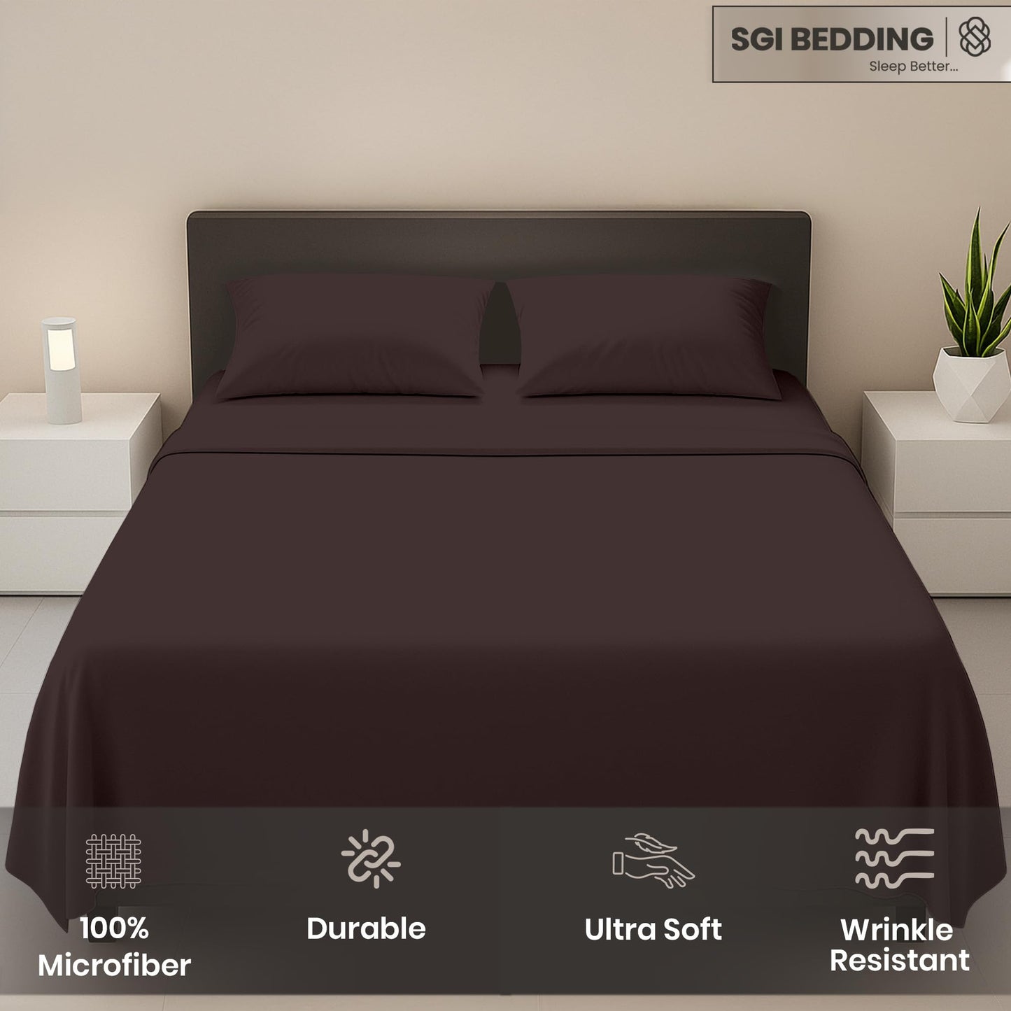 SGI bedding Full Size Chocolate Soft Brushed Luxury Microfiber 4 Piece Sheet Set- Easy Care, Super Soft & Breathable Cool 15" Deep Pocket Fade Wrinkle Stain Resistant