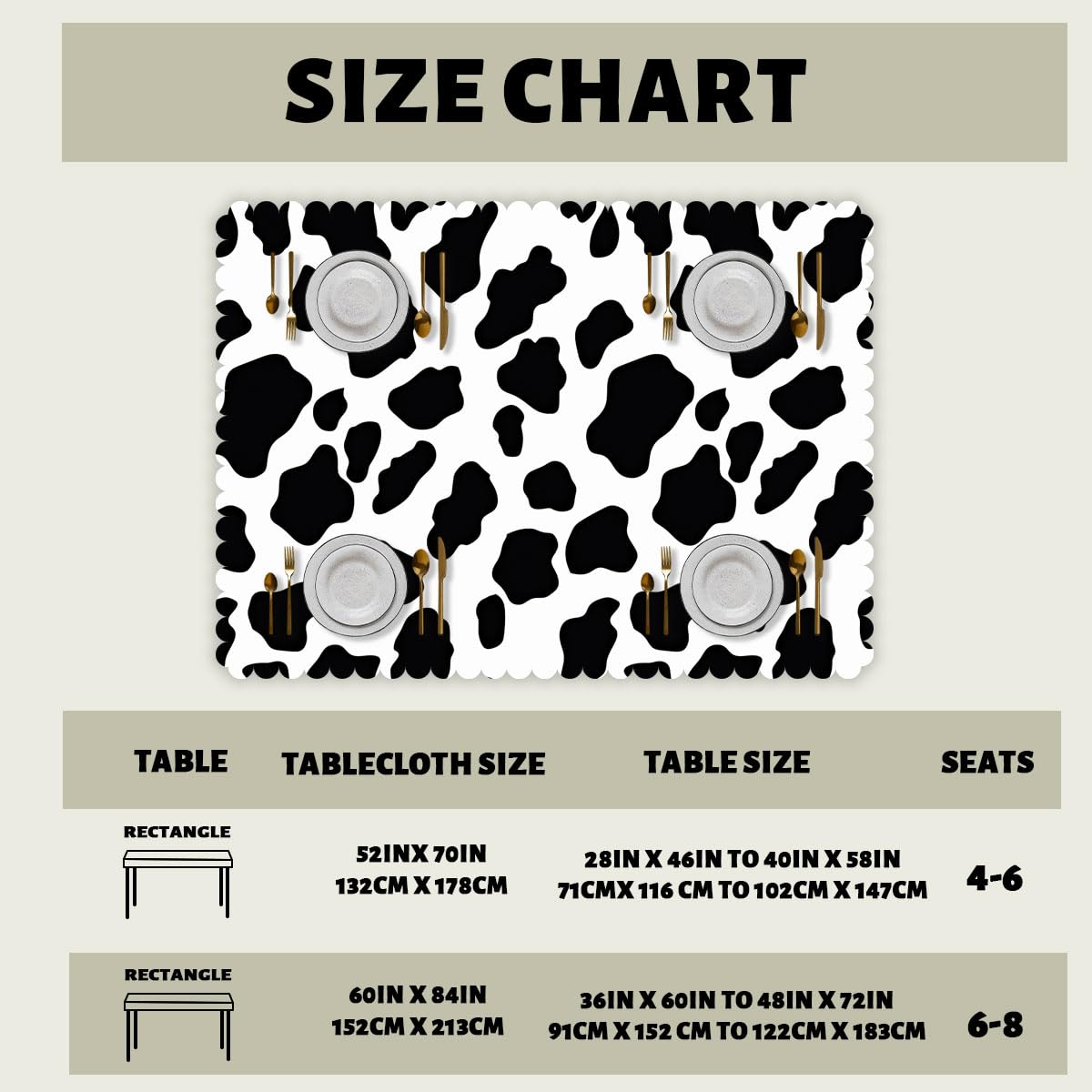 Cow Print Decorative Rectangle Table Cloth Black and White Cow Farm Animal Rectangle Table Cover Anti-Oil Tablecloth for Dining Tables, Parties, Wedding and Banquet Decoration 52 x 70 Inch 4-6 Seats