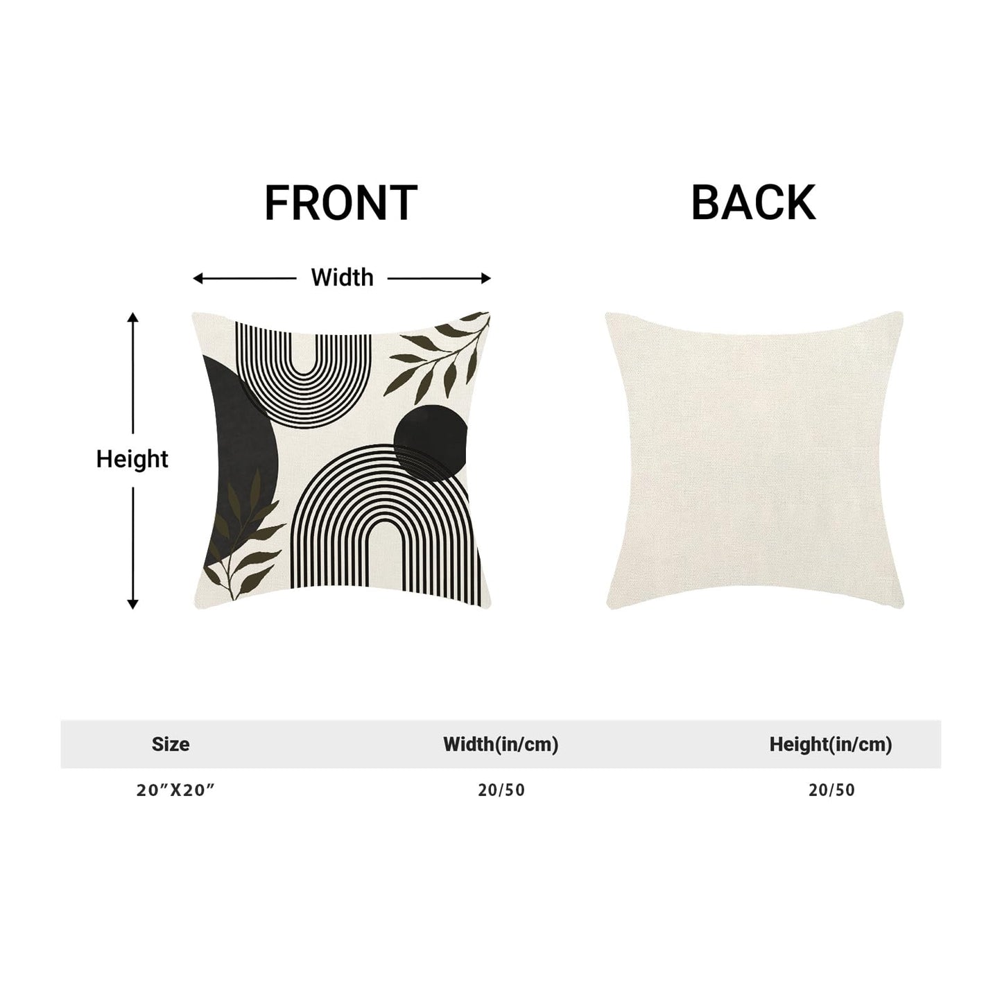 BETGINY Boho Summer Pillow Covers 20x20 Inch 2 Pcs, Black and Tropical Leaf Outdoor Decorative Throw Pillows, Mid Century Abstract Art Farmhouse Decor Pillowcase Linen Cushion Cover for Couch Sofa