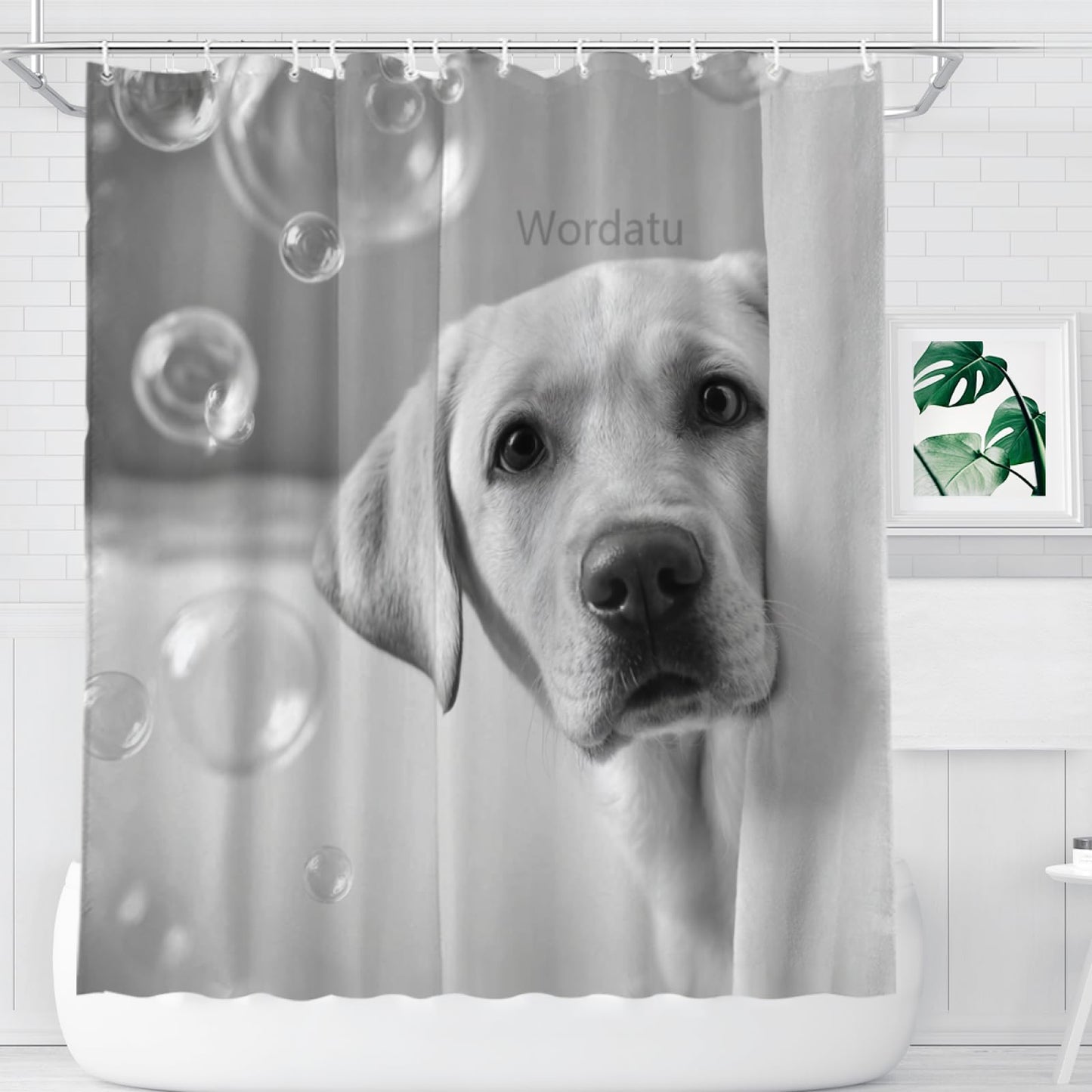 Wordatu Funny Labrador Retriever Bathroom Shower Curtain 72x72 Inch Animal Pets Puppy Kids Cute Black White Interesting Polyester 12 Hooks Waterproof Decor