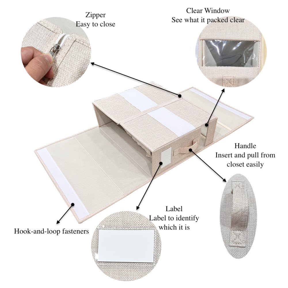 DYNAIZER Linen Closet Organizers and Storage for Bedding Thin Blanket, Folding Sheet Storage Organizer with Visible Window (Beige)