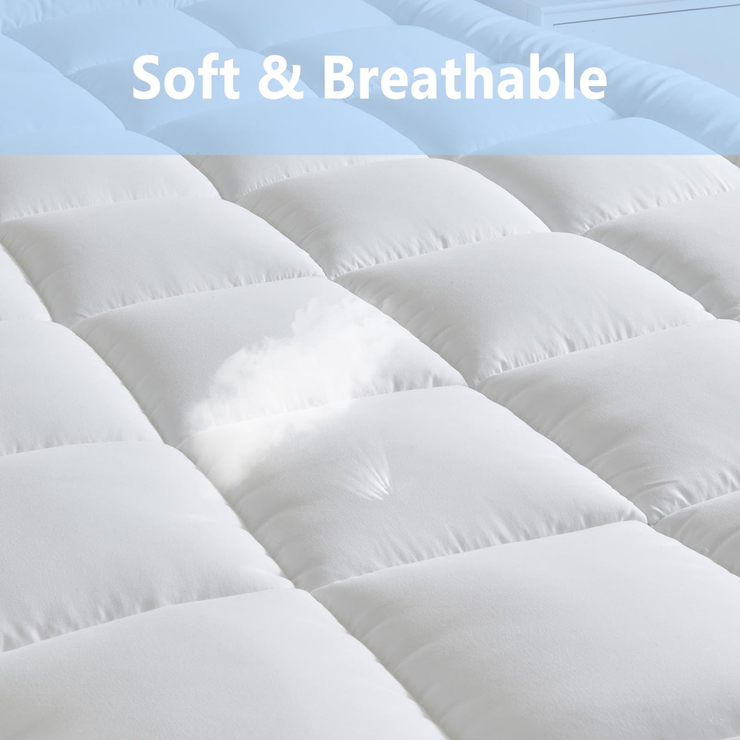 bedsmile Mattress Pad Queen Size Topper, Breathable Pillow Top with 8-21" Deep Pocket, Quilted Fitted Mattress Protector, Soft, Washable, Full White