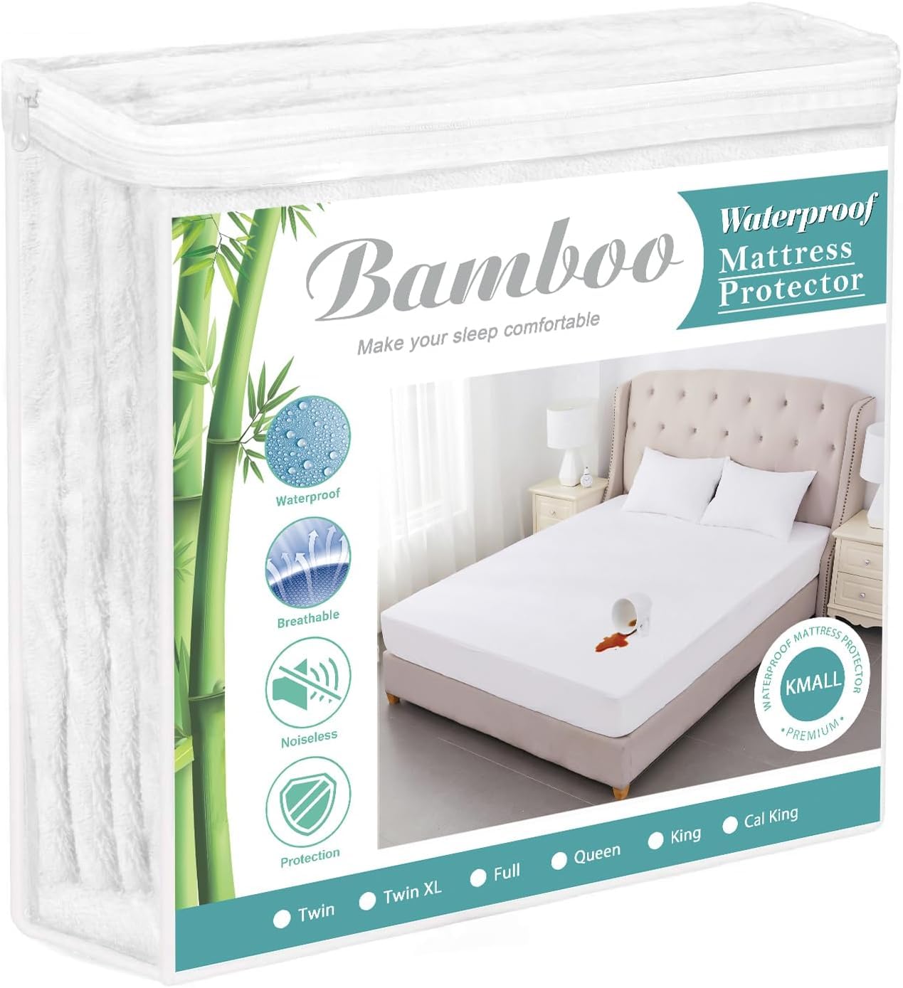 Kmall King Size Cooling Waterproof Mattress Protector Pad Cover, Breathable Fitted Sheet Style Deep Pocket-Noiseless,Vinyl,PVC Free,Waterproof Bed Matress Cover Washable for Home, Bedroom, Hotel