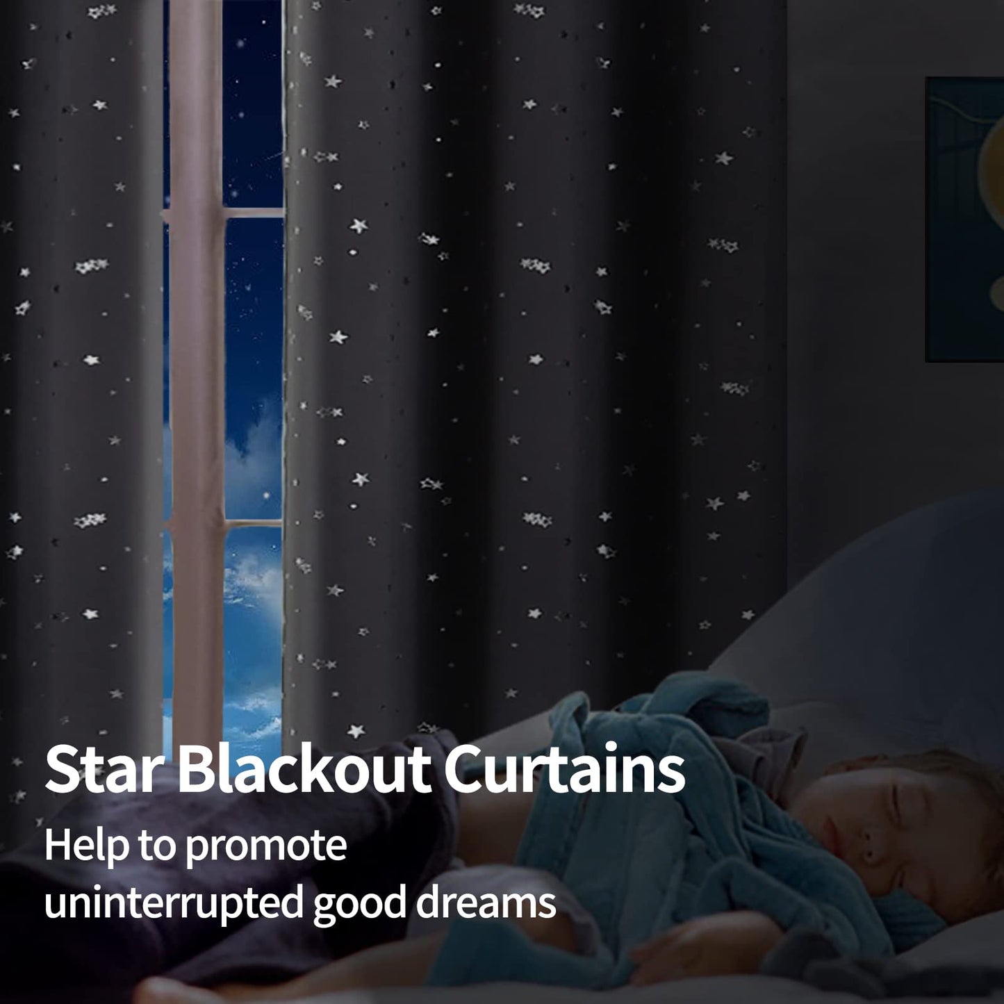 BGment Dark Grey Blackout Curtains for Kid's Bedroom - Grommet Thermal Insulated Room Darkening Silver Star Printed Curtains for Living Room, Set of 2 Panels (42 x 63 Inch, Dark Grey)