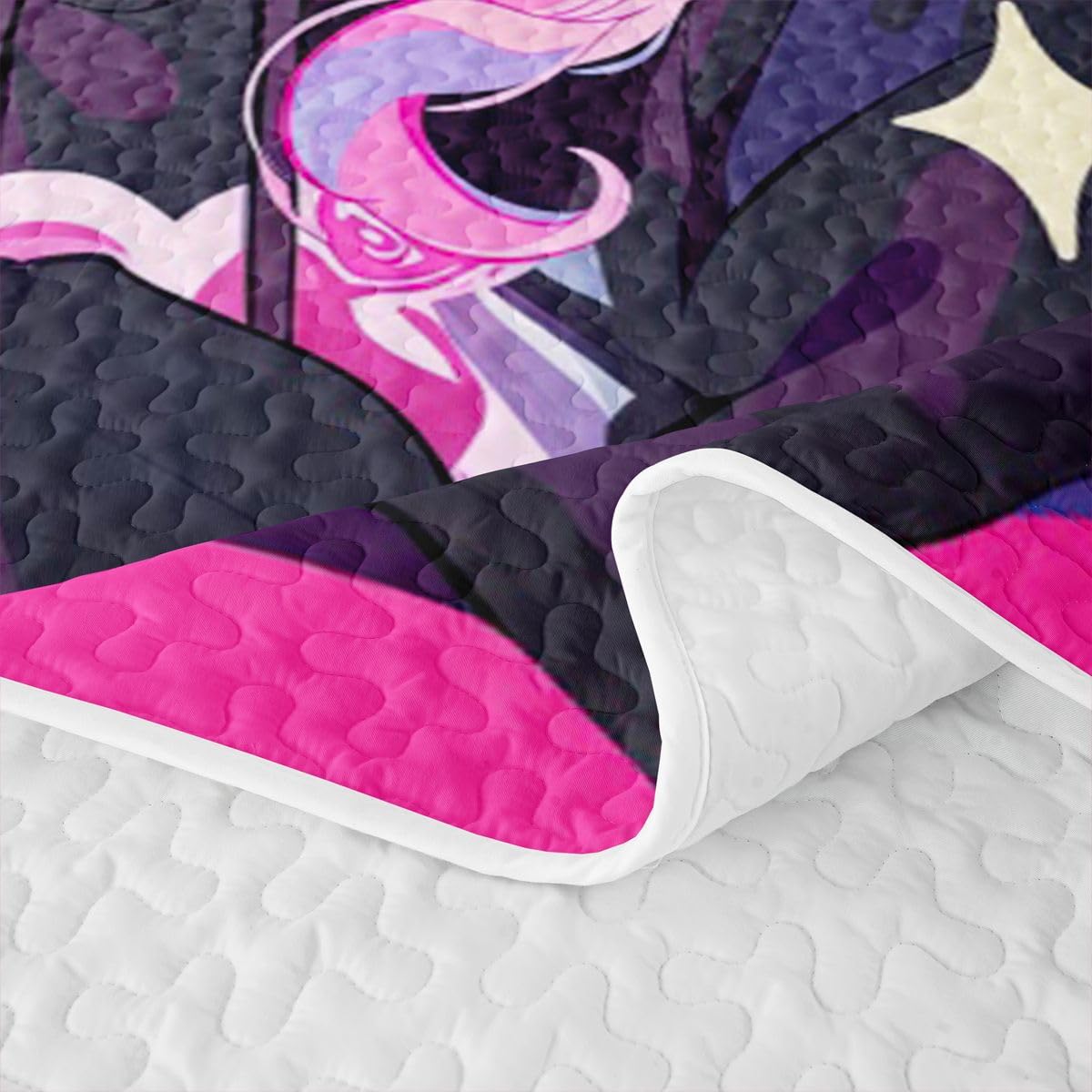 Erosebridal Preppy Girls Quilt Twin Size - Kawaii Japanese Girl Drinking Water Bedspread Coquette Girl with Colorful Curly Hair Bed Coverlet with 1 Pillowcase