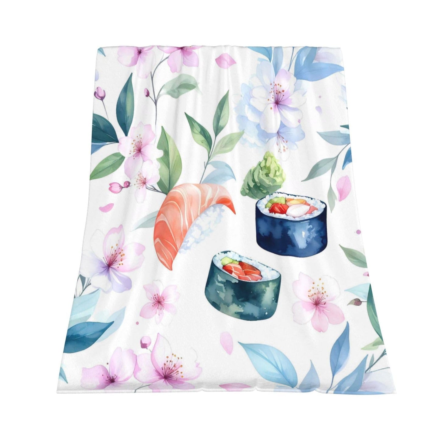 Duuppgo Sushi and Flower Throw Blanket 60x50 Inch – Ultra Soft Anti-Pilling Flannel Blankets, Lightweight & Warm for Sofa, Bed, Camping, Travel