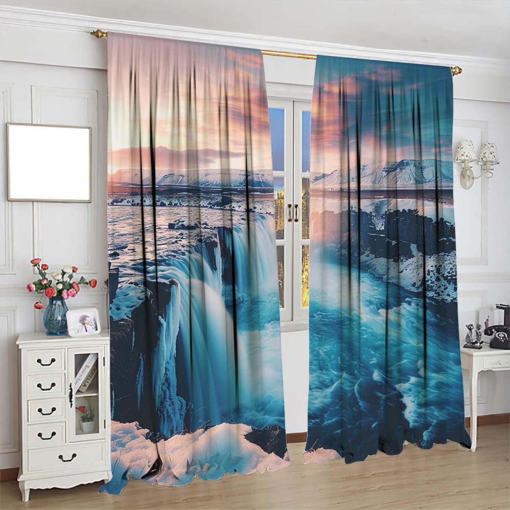 SOPIYRIO Abstract Sunset Waterfall Blackout Curtains Vintage Nature Landscape Rod Pocket Window Drapes Room Darkening Curtains for Bedroom 2 Panels 21 W x 45 L inch