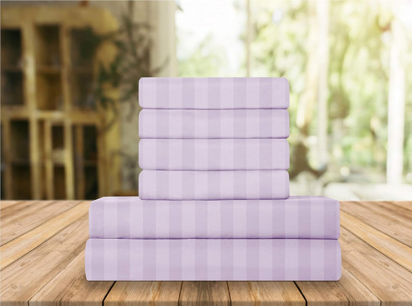 Elegant Comfort Luxury Soft Bed Sheets Dobby Stripe 1500 Premium Hotel Quality Microfiber Softness Wrinkle and Fade Resistant (4-Piece) Bedding Set, Twin XL, Stripe Periwinkle Lavender