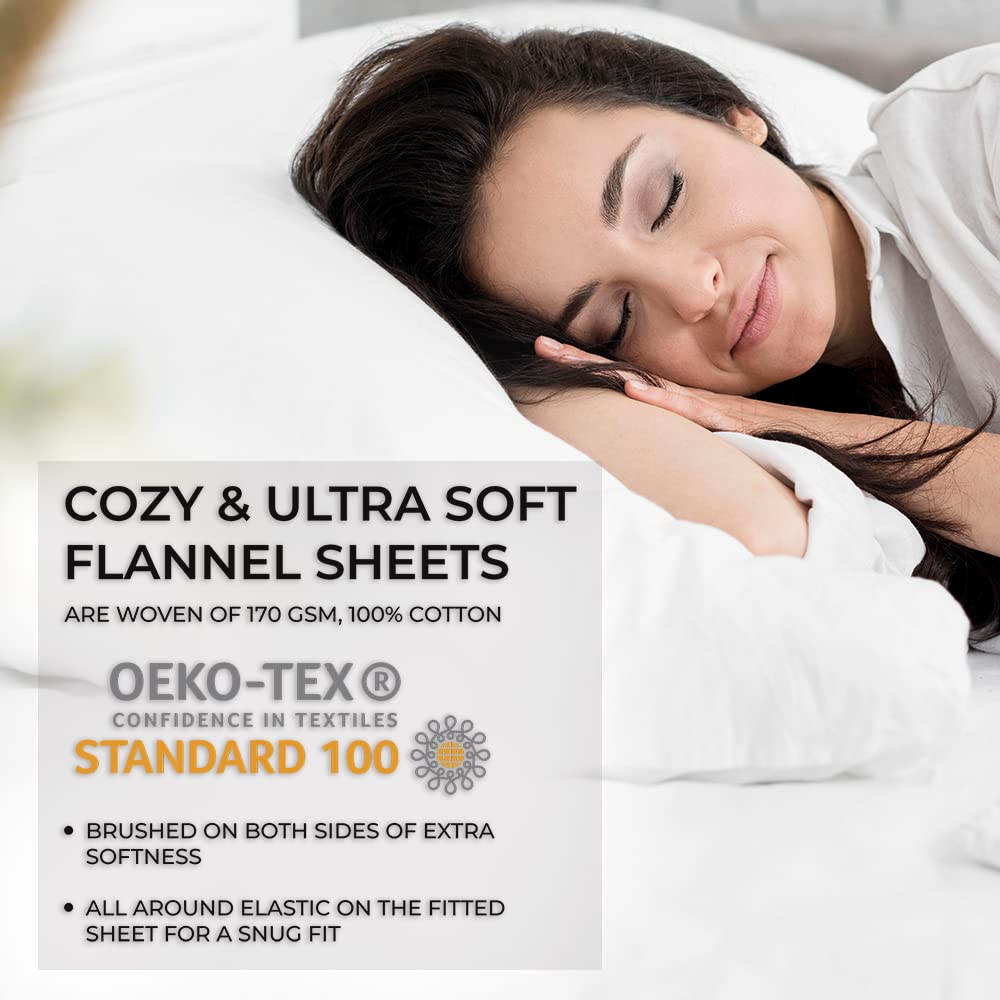 Tribeca Living Ultra Soft Turkish Cotton Flannel Queen Sheet Set with Extra Deep Pocket, 100% Cotton Flannel Sheets 4 Piece Set, Brentwood Plaid 170-GSM