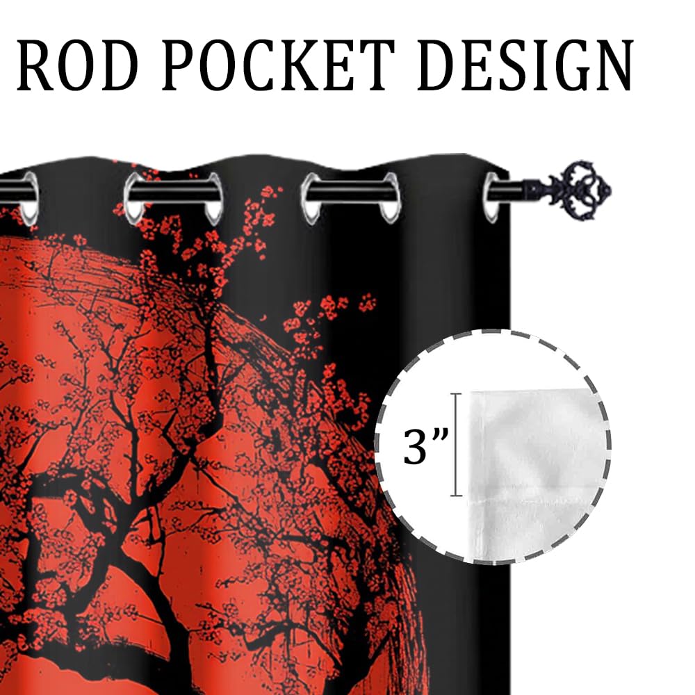 XSUPFLYM Rustic Vintage Japanese Samurai Privacy Blackout for Living Room Curtains Beautiful Abstract Cherry Blossom Tree Red Sun Pattern Curtains Top Grommets Window Treatment 2 Panels 21" W x 45" L