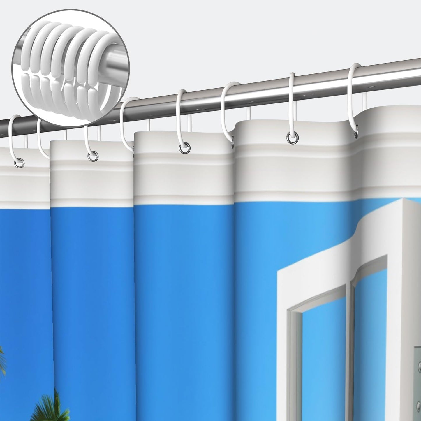 Yeele Ocean Beach Fake Window Shower Curtain, Tropical Seascape Bathroom Decor, Machine Washable Decorative Bath Curtain 60x72 Inch with Hooks