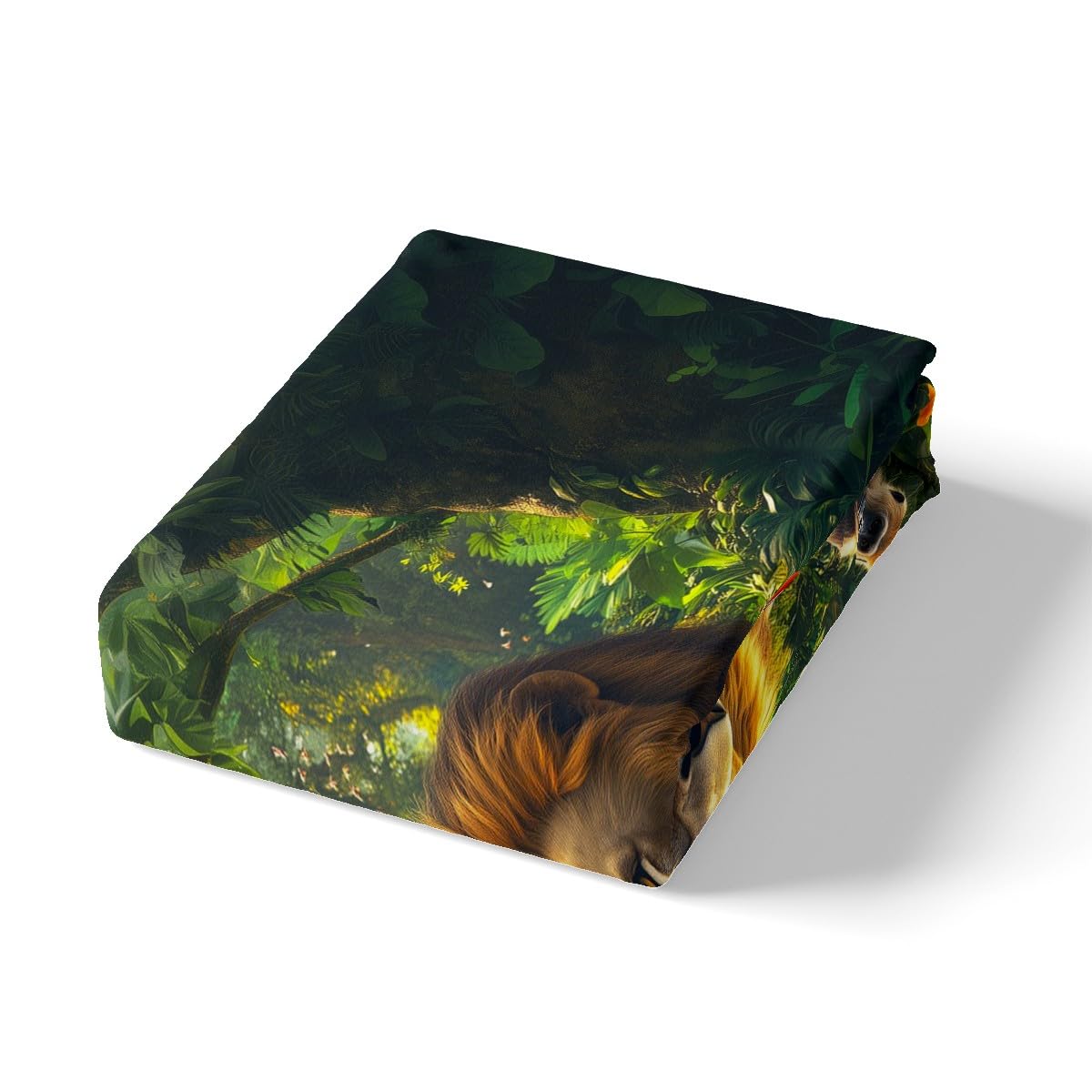 3D Lion Bedding Sets Full Size,Gorilla Parrot Bed Sheets 4Pcs,Tropical Jungle Trees Floral Fitted Sheet for Kids Boys Girls Adult Room Decor,Nature Wild Animals Top Flat Sheet,2 Pillowcases
