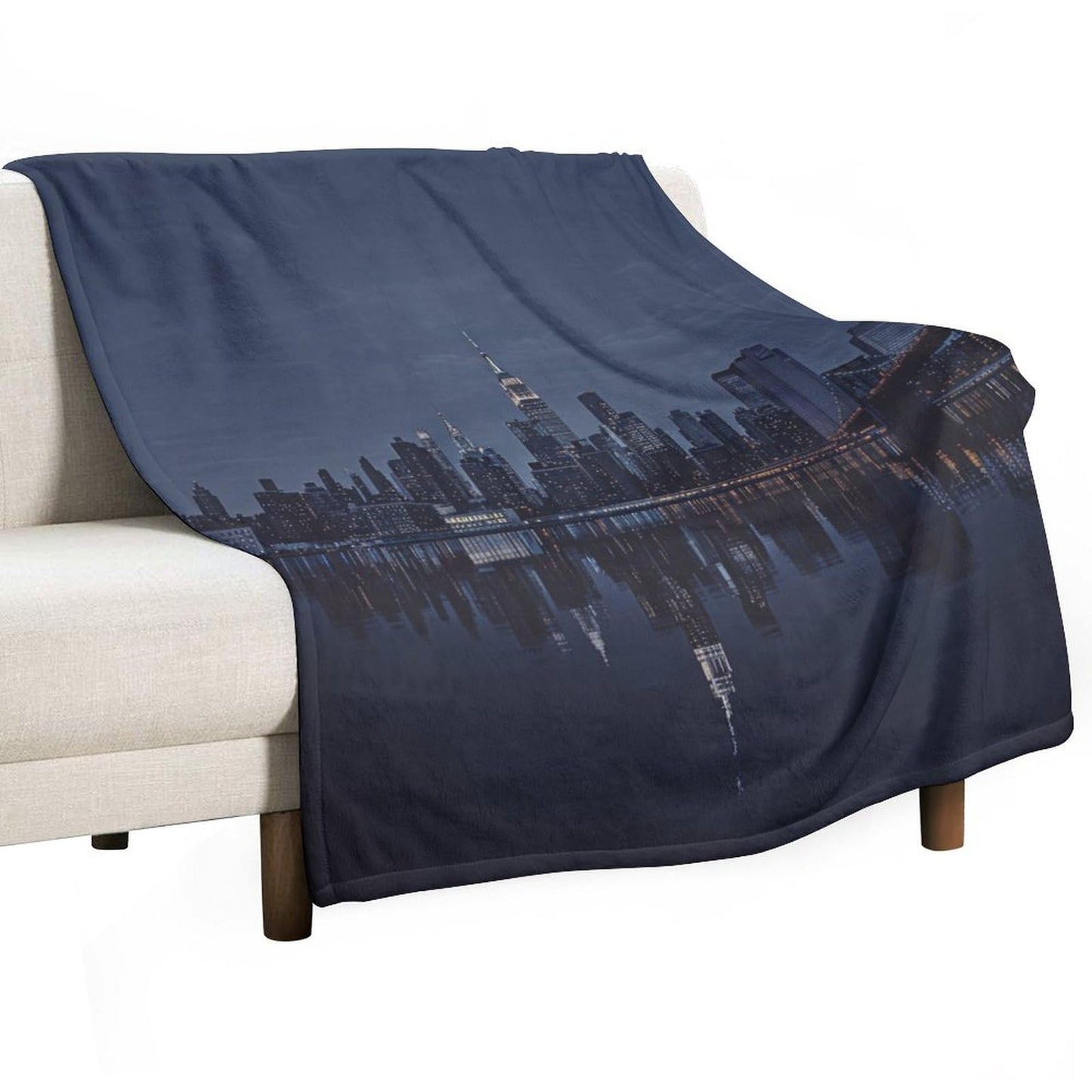 TOWINSFB Night City Scenery Flannel Throw Blanket, Soft Lightweight Cozy Warm Modern Cityscape River Blanket for Couch Bed Travel- 30"x40"