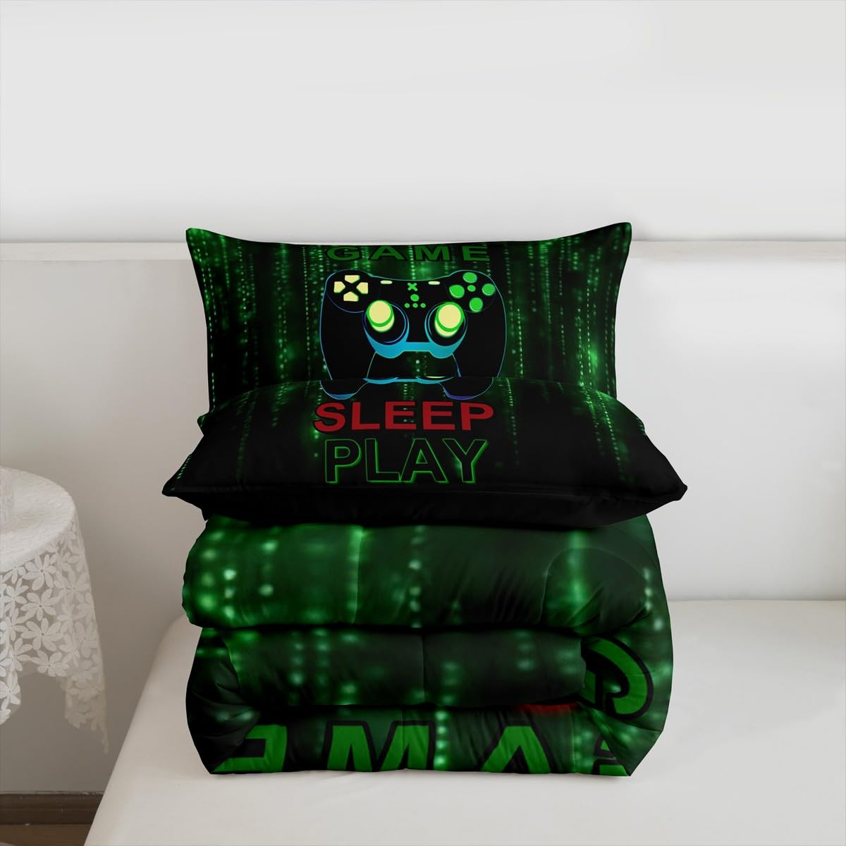 jejeloiu Gamer Comforter Set Twin Size Gaming Bedding Set for Kids Boys Girls Video Game Duvet Quilt Game Room Decor Bedroom Decor Microfiber 2 Pcs with 1 Pillow Cases