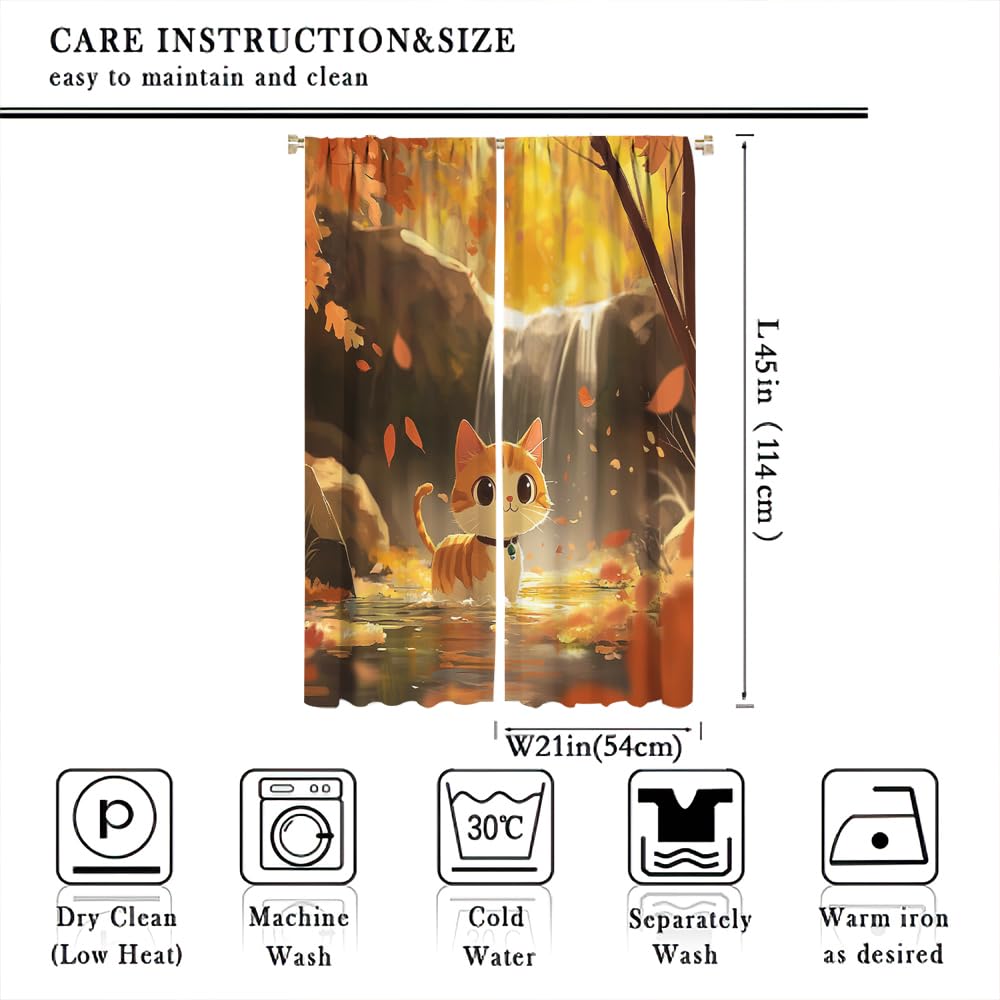 SOPIYRIO Modern Cartoon Cat Blackout Window Curtains Abstract Waterfall Fantasy Forest Animals Rod Pocket Curtains for Bedroom Thermal Insulating Drapes for Living Room 2 Panels 21 W x 45 L inch