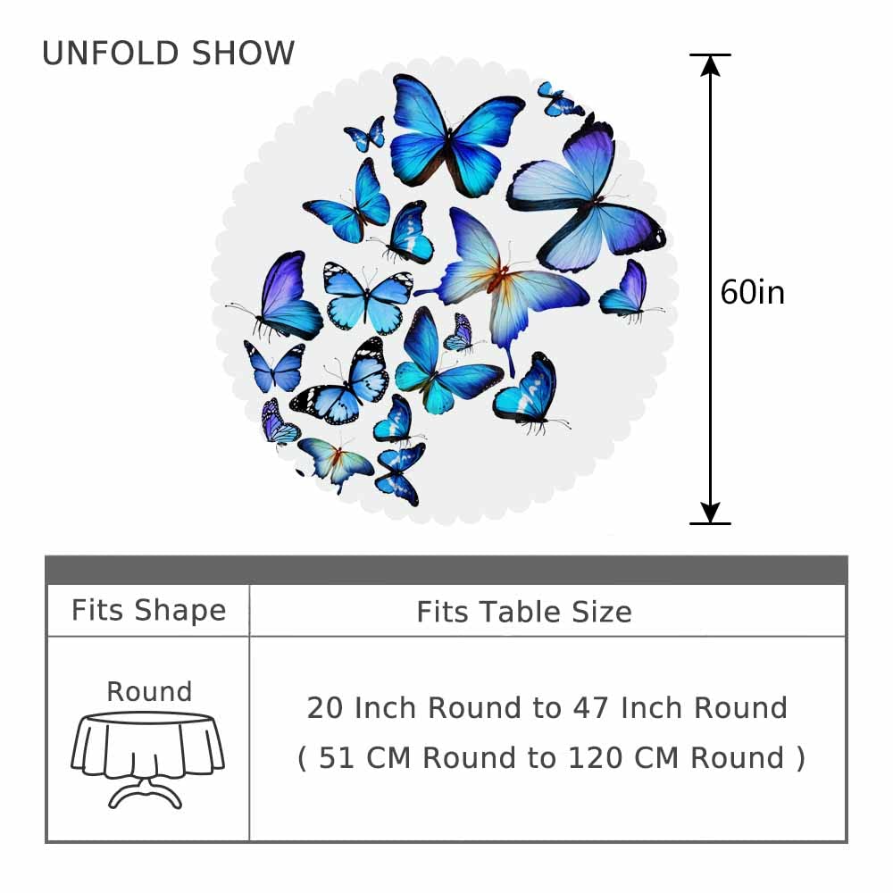 AOYEGO Blue Butterfly Table Cloth Animal Flying Freely Beautiful Wings Nature Elegant Round Tablecloth 60 Inch for Dining Room, Party, Banquet