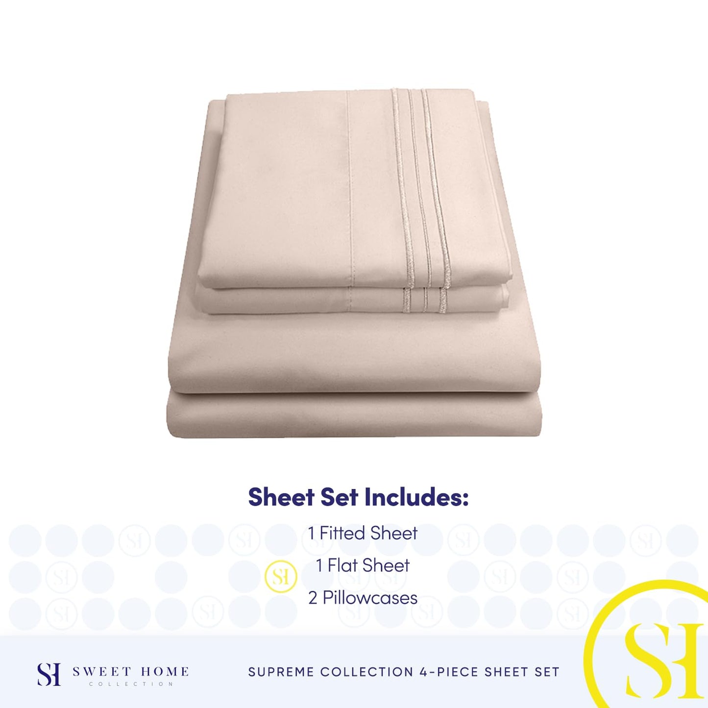 King Size Sheets - Breathable Luxury Bed Sheets with Full Elastic & Secure Corner Straps Built In - 1800 Supreme Collection Extra Soft Deep Pocket Bedding Set, Sheet Set, King, Beige