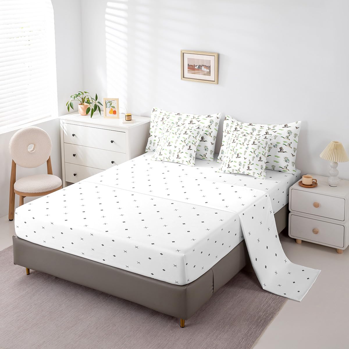 Erosebridal Mallard Duck 7 Piece Comforter Set Twin Bed in A Bag Woodland Wild Duck Bedding Set for Kids Boys Girls Waterfowl Flying Ducks Sheet Set Rustic Farmhouse Comforter Hunting Wildlife Theme