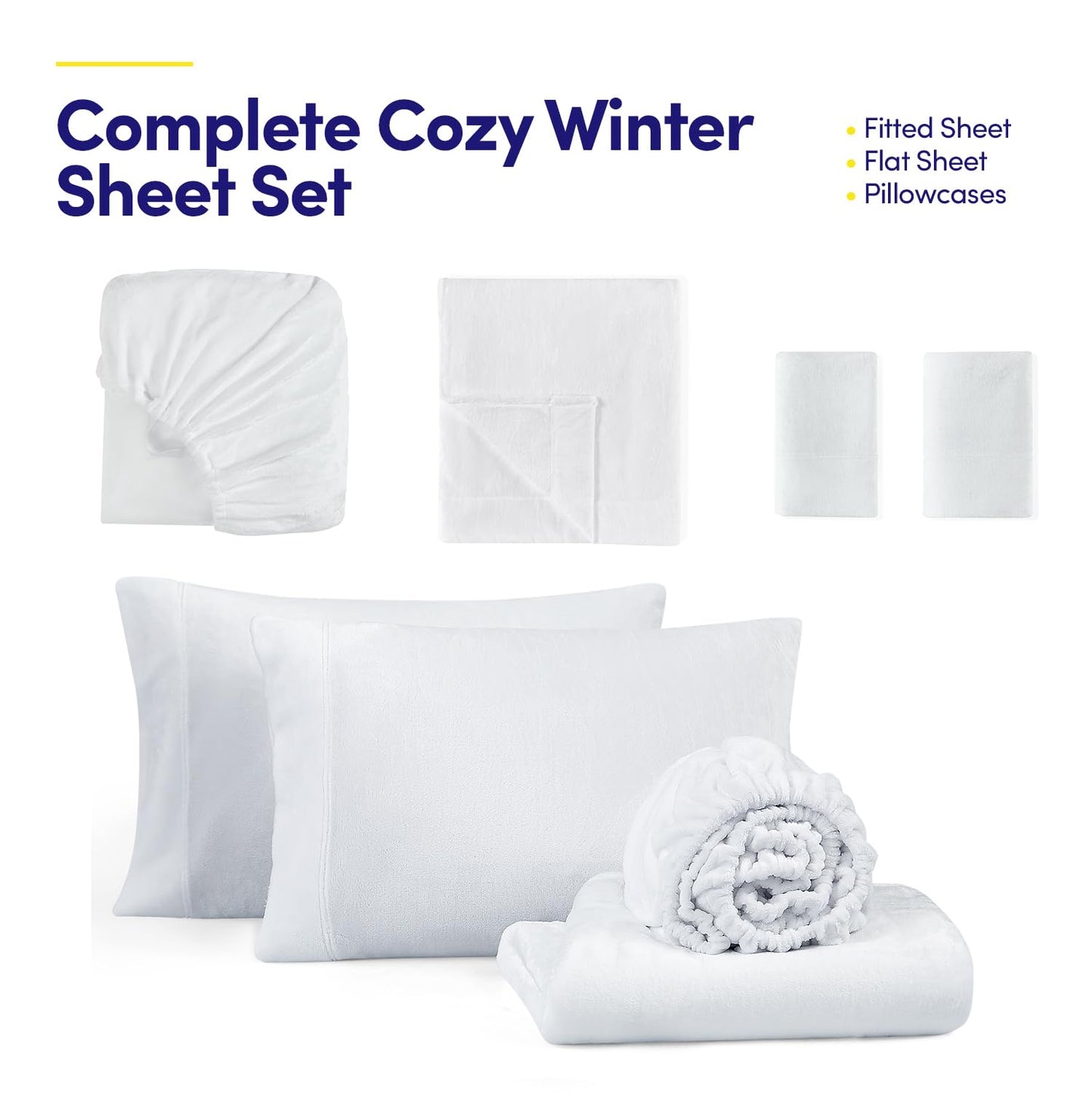 Fleece Sheets King Size – Deep Pocket Bedding Toasty Warm Microfleece Bed Sheets for Cold Weather Fall/Winter Comfort – Micro Fleece Fitted Sheet, Flat Sheet & Pillowcases