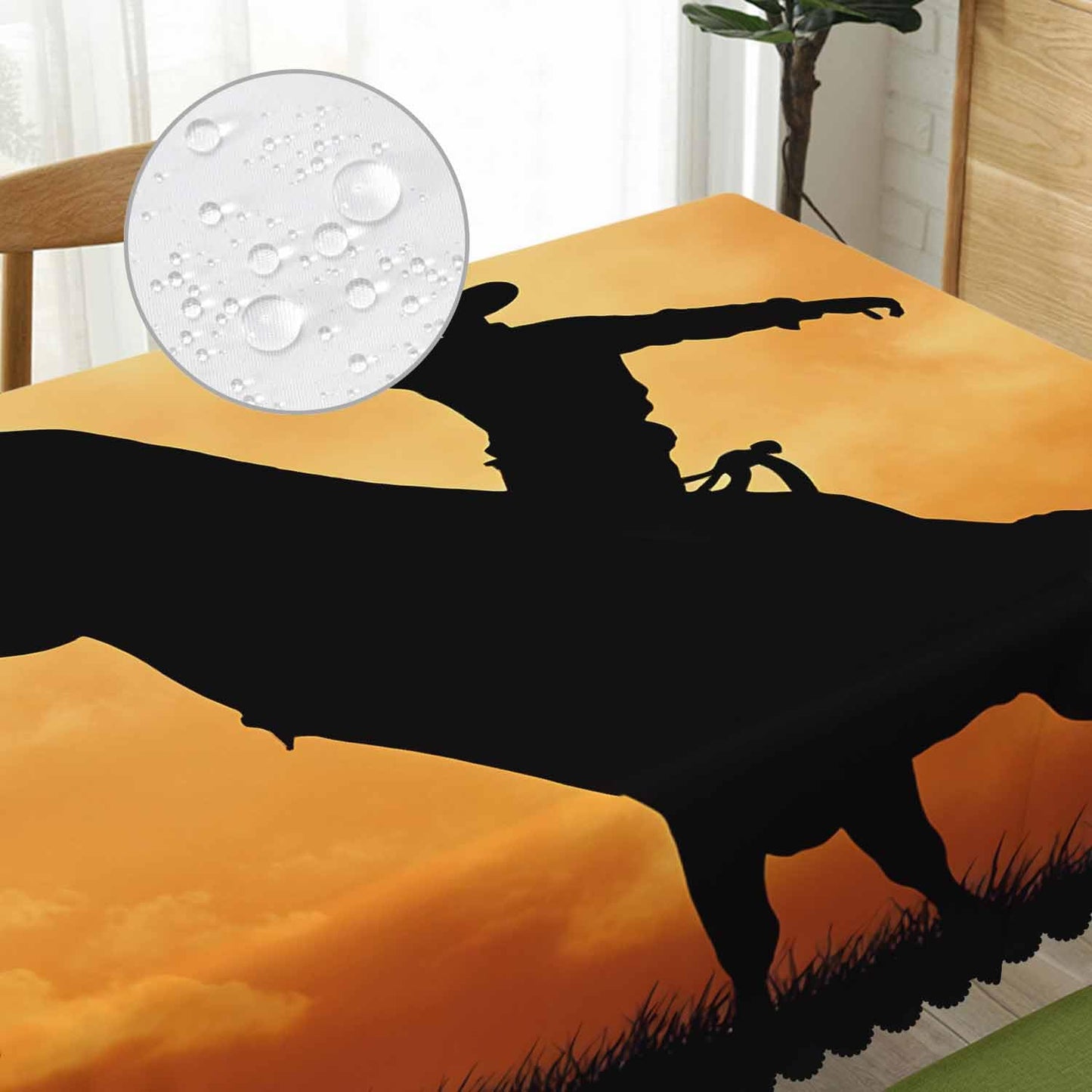 Beabes Bull Rider Table Cloth Rectangle Table 52"X70", Western Cowboy Bucking Bull Sunset Wipeable Table Cover for Dinner Kitchen, Outdoor Tablecloth for Party Banquets Weddings