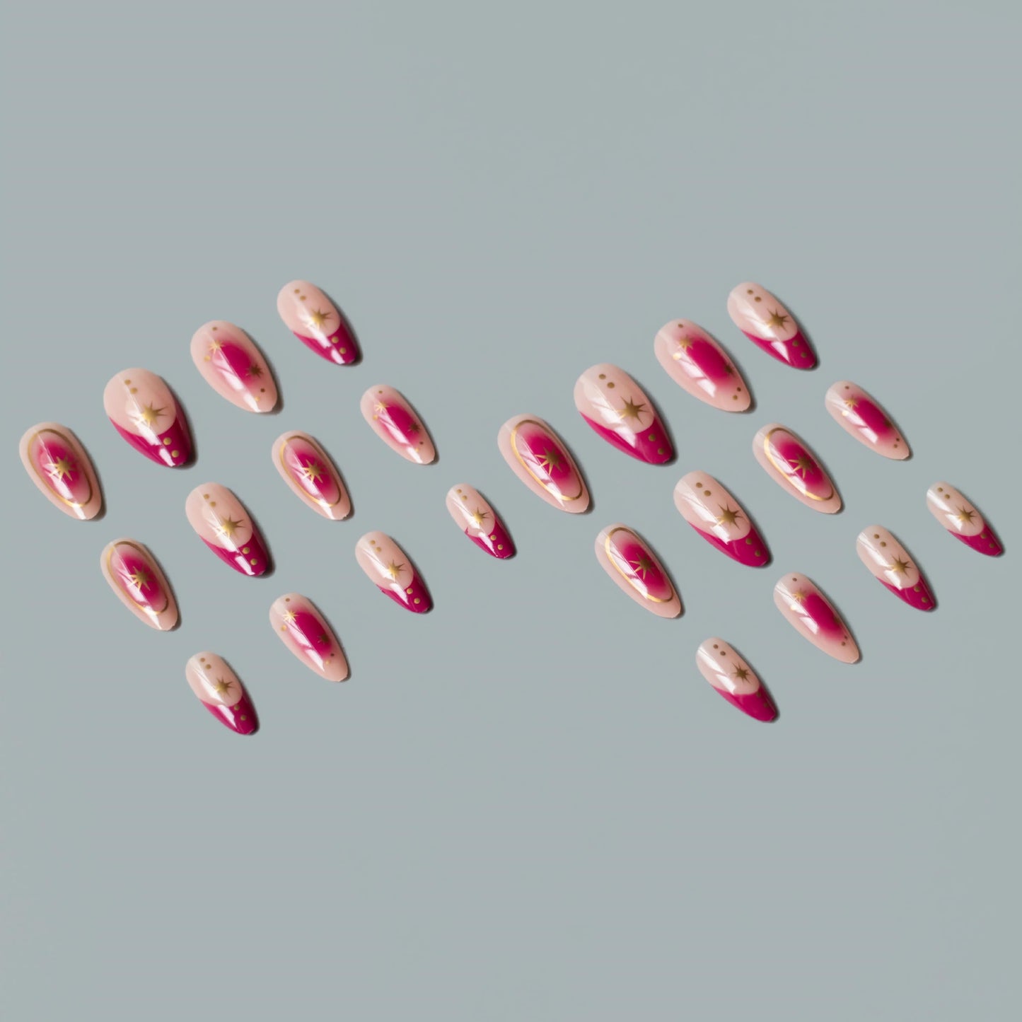 BABALAL Purple Press on False Nails Medium Almond Fake Nails Ombre Glue on Acrylic Nails French Tip Y2k Star Design Supplies 24Pcs Full Cover for Women Girls