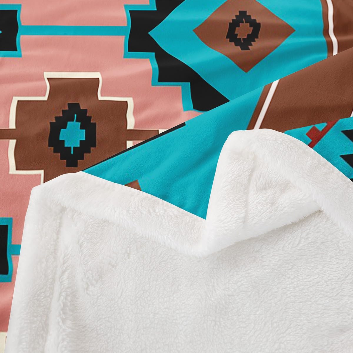 Feelyou Boho Aztec Throw Blanket West Soft Fleece Sherpa Cozy Fuzzy Plush Warm Teel Brown Fuzzy Plush Throw Western 40"x50" for Bed Couch Living Room