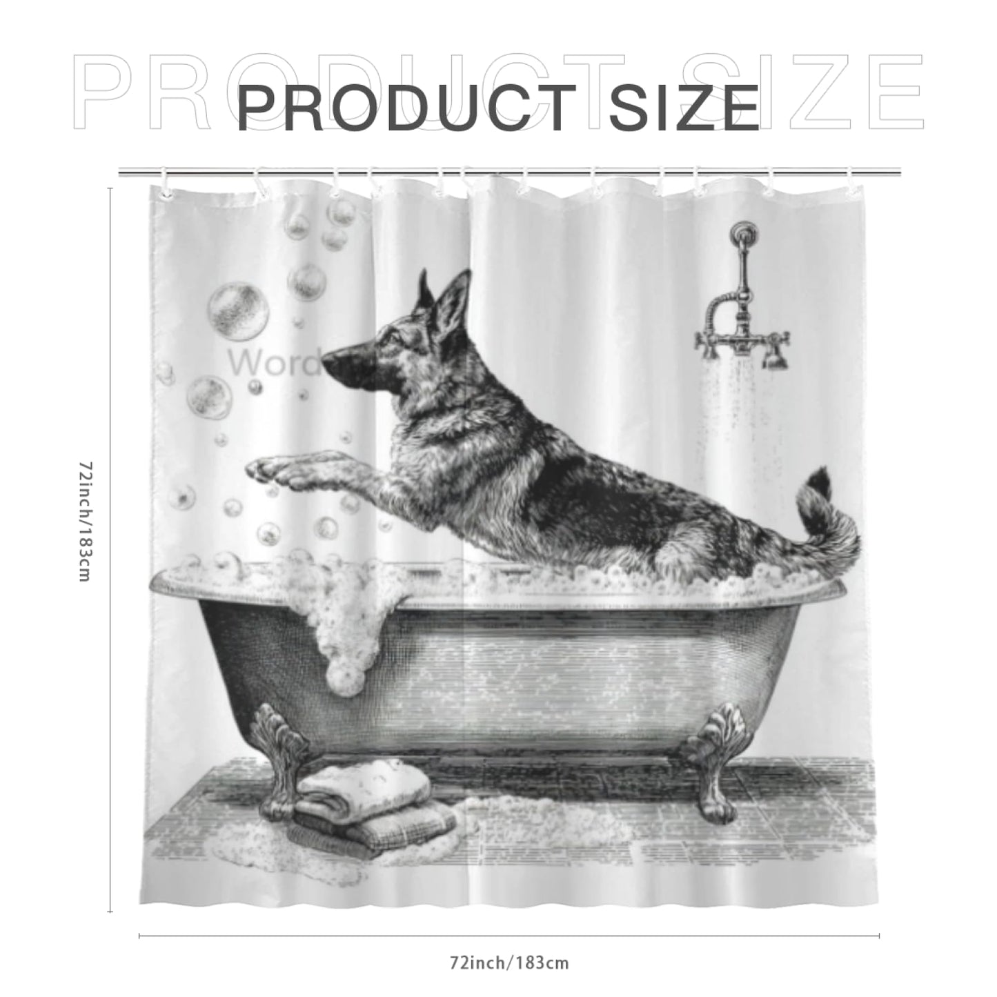 Wordatu German Shepherd Shower Curtain Bathroom Set 72x72 Inches Cartoon Cute Kids Sketch Animal Pet Dogs Lover Bath Accessories Dog Art Home Decor Fabric 12Hooks