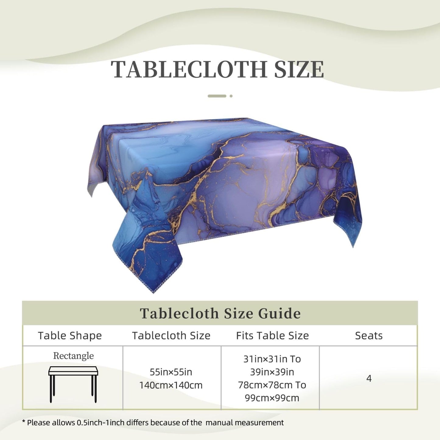 Entemne Square Table Cloth 55x55 Inch Golden Purple Marbling Texture Tablecloth Washable Soft Wrinkle Free Dust Proof Card Table Cover for Tea Party Picnic Kitchen Dining Decor